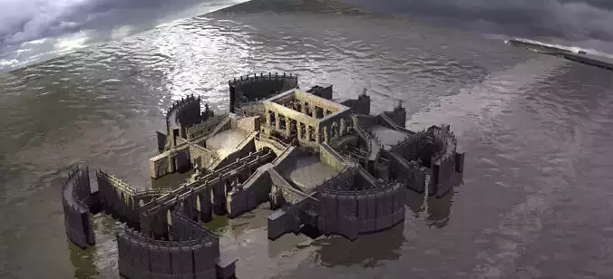 Ancient Temple Ocean Shorefront Kit bash 3D model