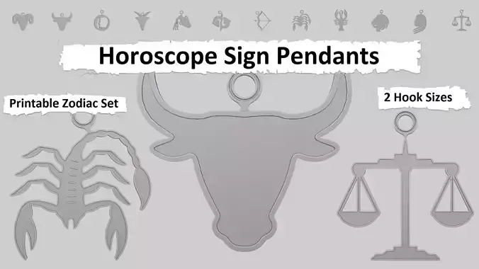 Horoscope Symbol Pendants 3D Printable Zodiac Set