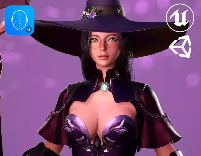 Witch -Cute Wizard Sorcerer Mage Stylized Character Cartoon Girl Low-poly 3D model