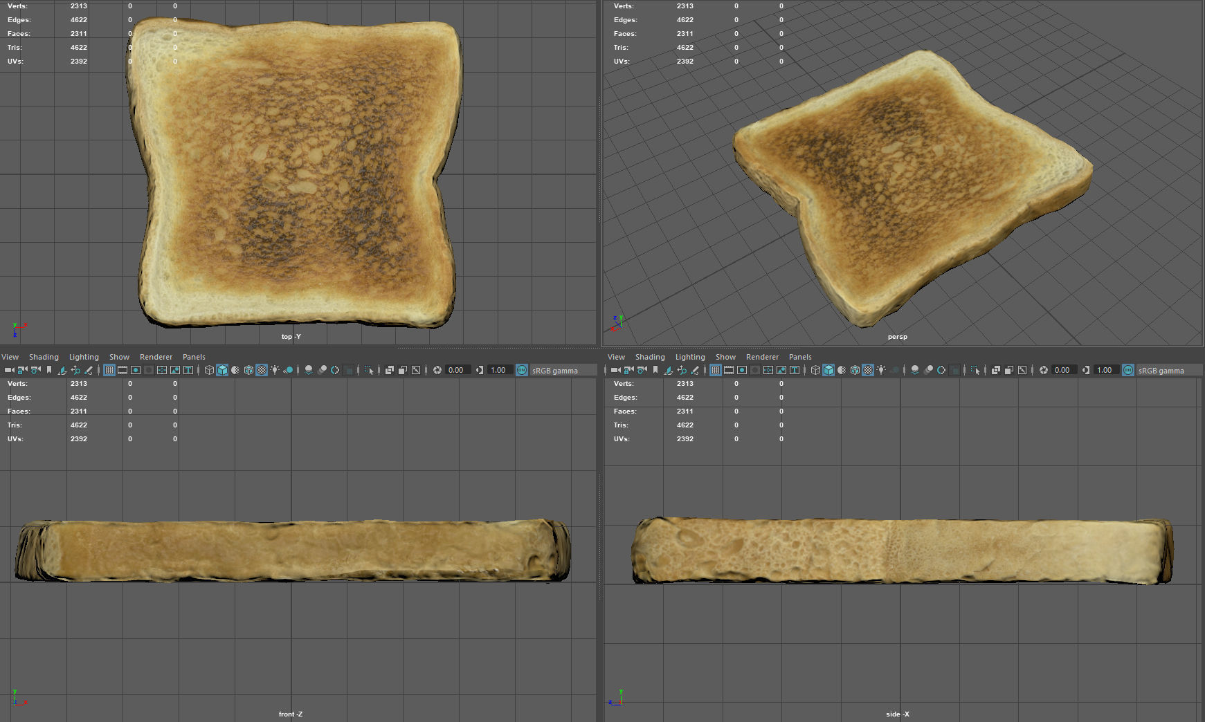 Toast piece of Low-poly 3D model_8