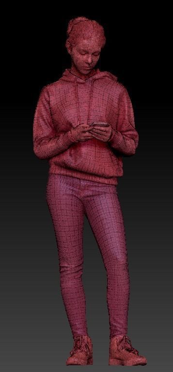 Beautiful girl in casual clothes using smartphone 318 Low-poly 3D model_4