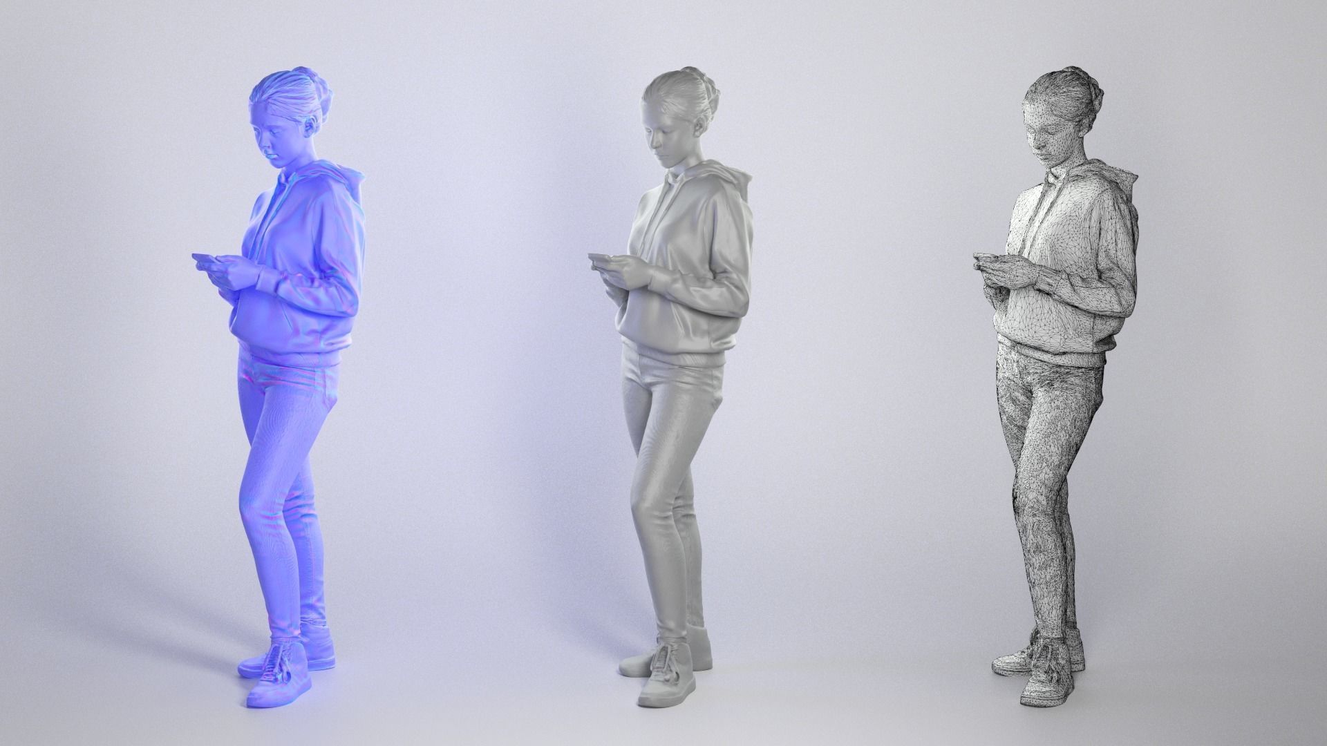 Beautiful girl in casual clothes using smartphone 318 Low-poly 3D model_3