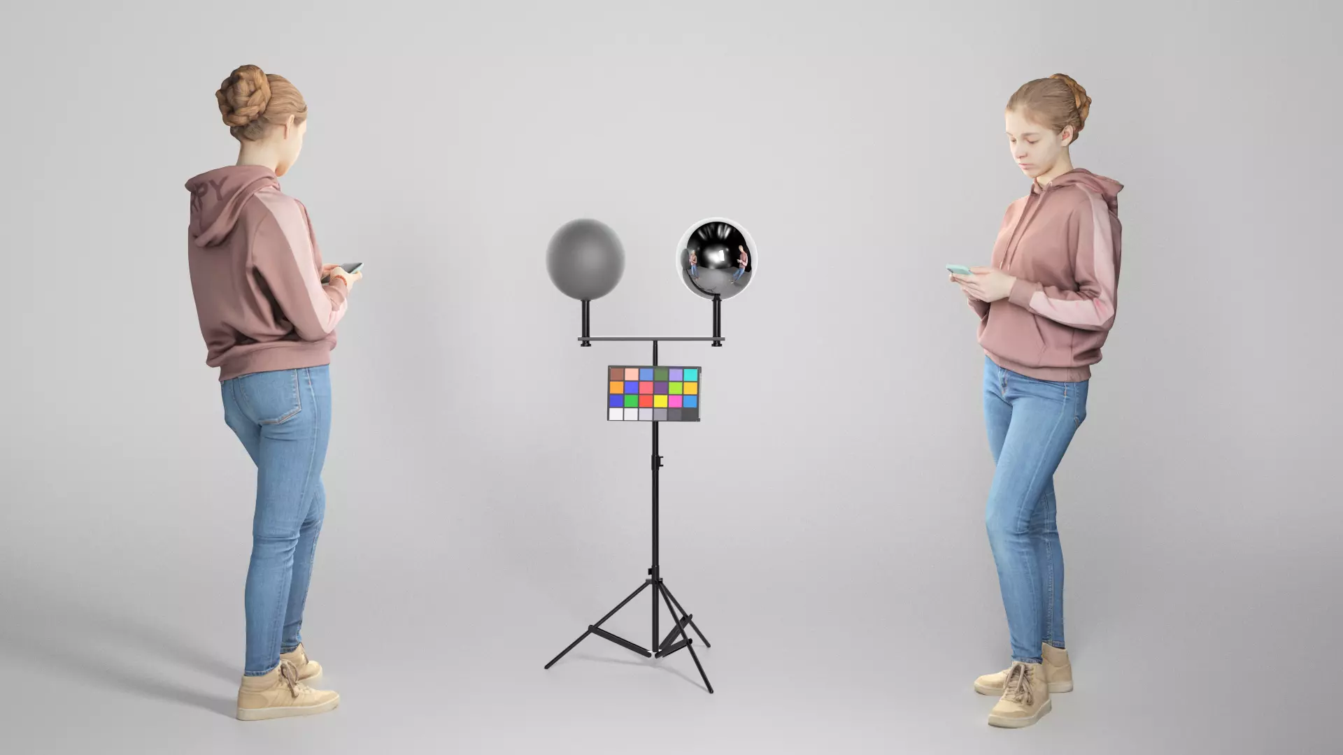 Beautiful girl in casual clothes using smartphone 318 Low-poly 3D model_0