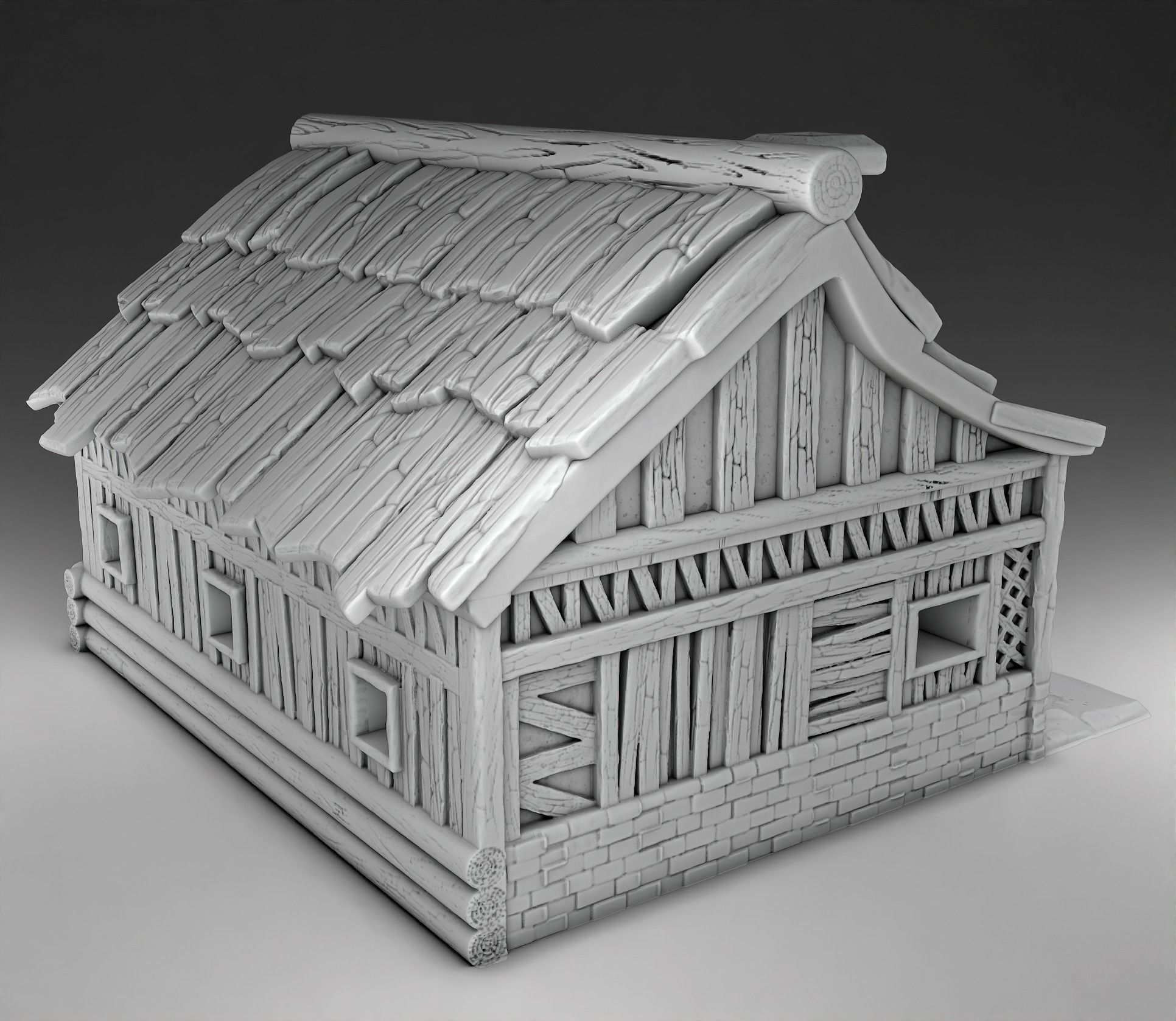 House wooden with roof 3D print model_1