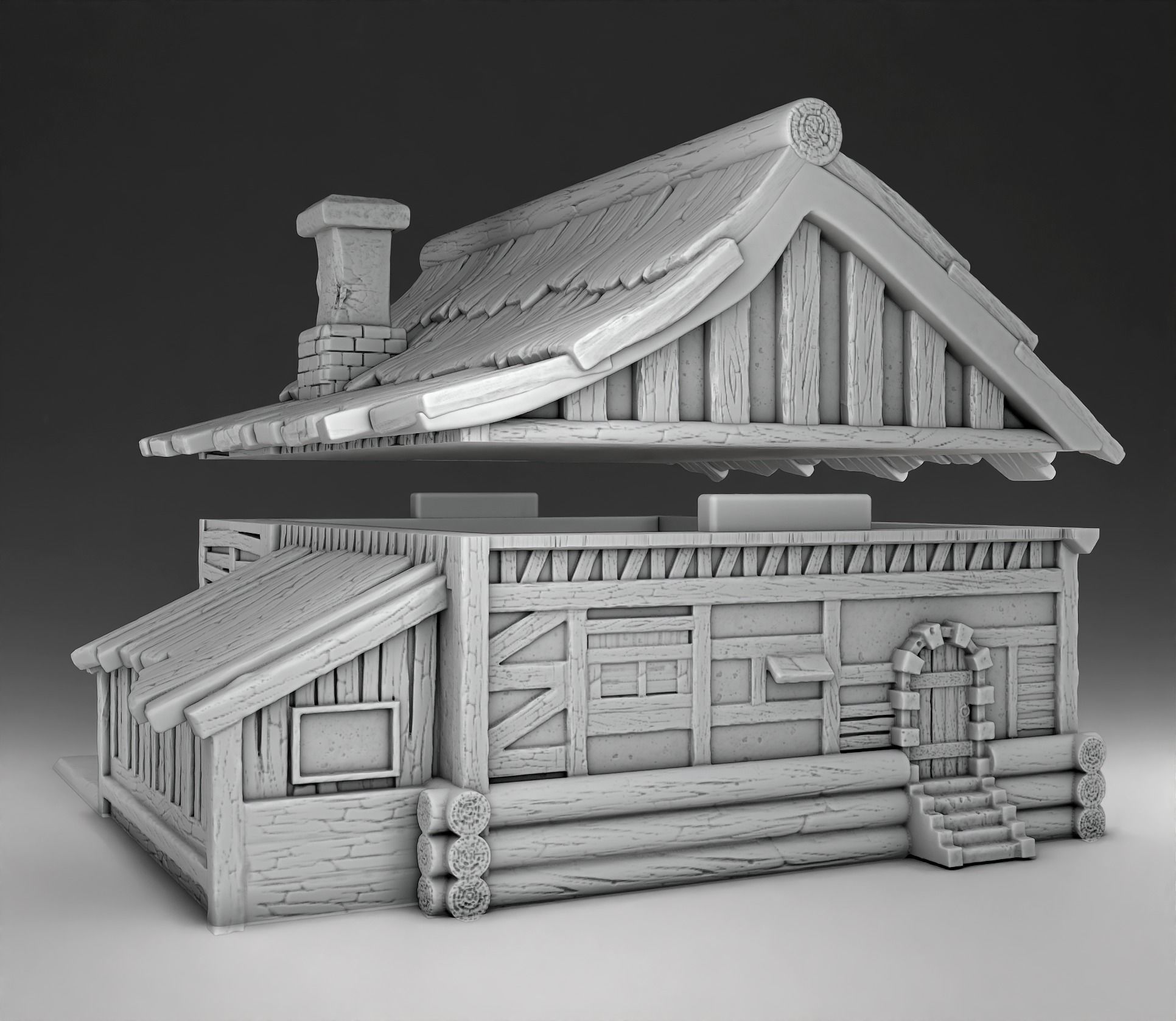 House wooden with roof 3D print model_2