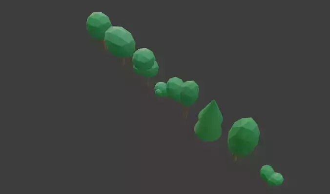Low Poly Trees in row