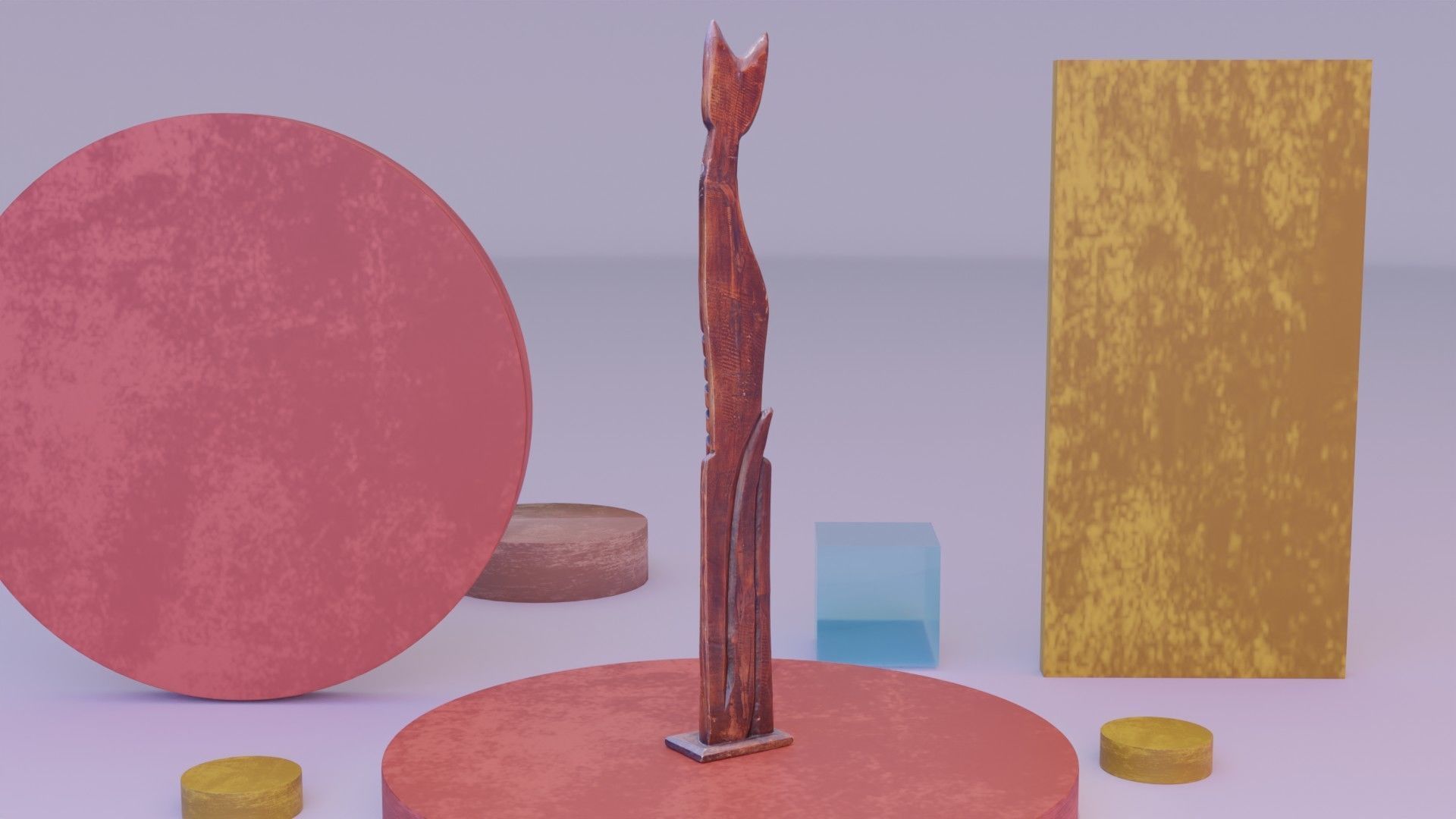 Wooden cat CD tower holder high-poly 3D model_8