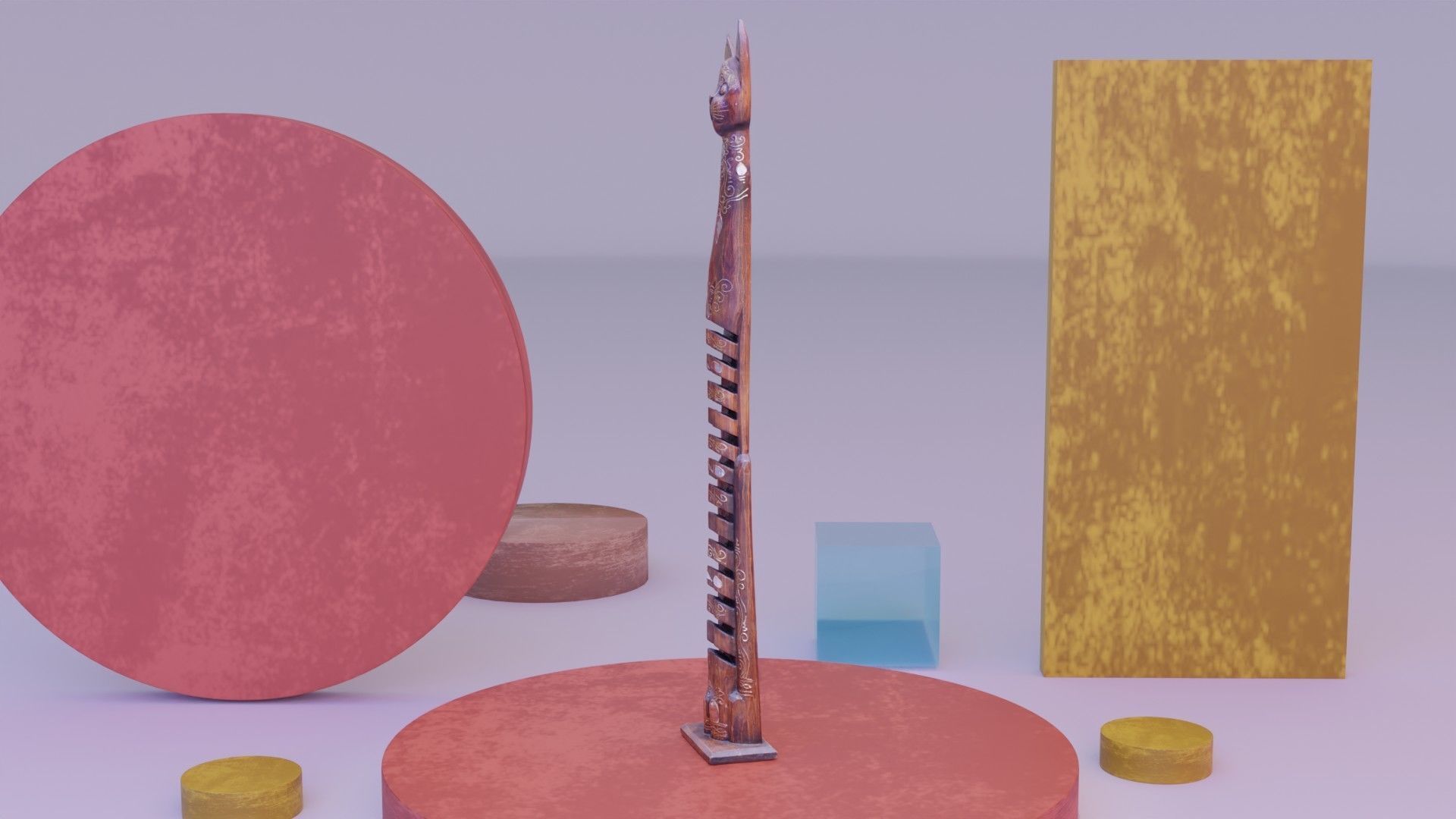 Wooden cat CD tower holder high-poly 3D model_10