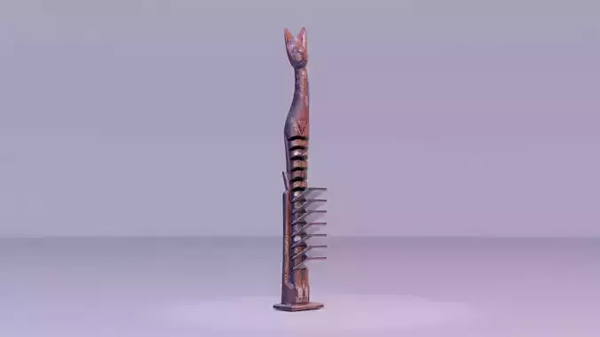 Wooden cat CD tower holder high-poly 3D model