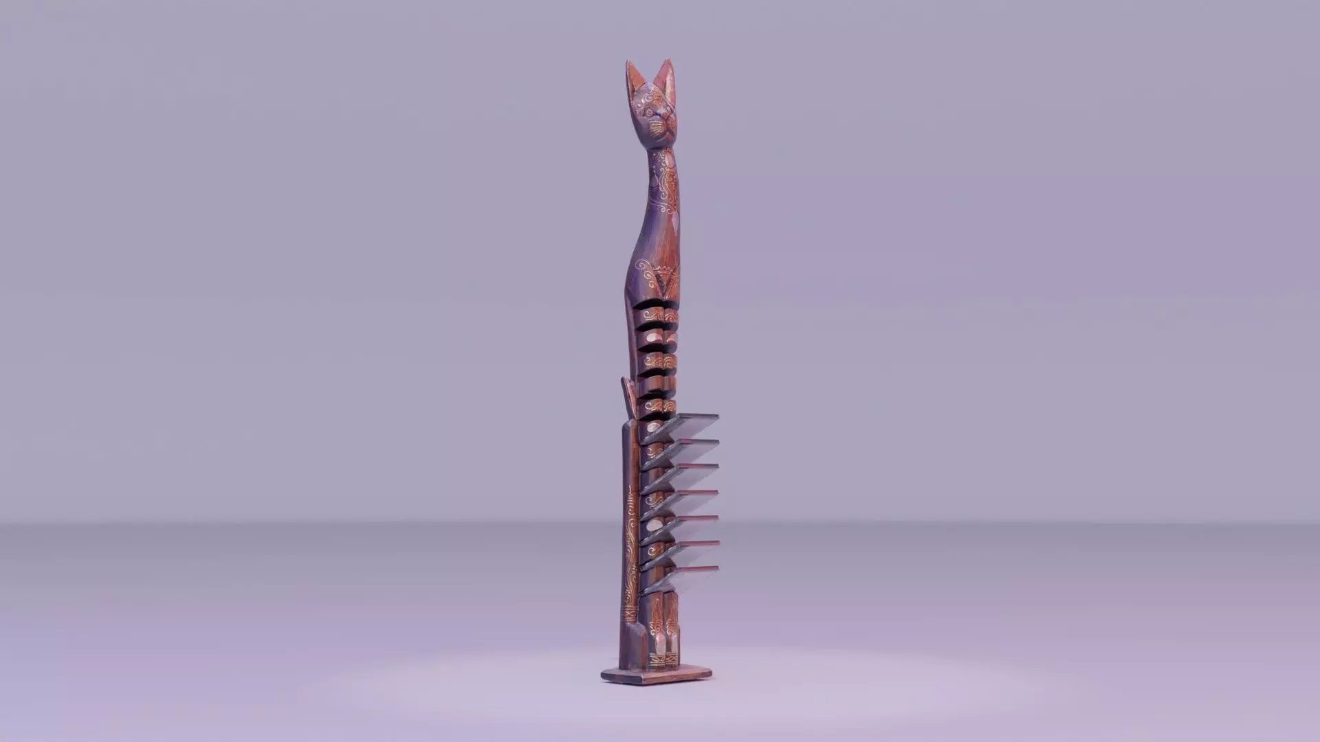 Wooden cat CD tower holder high-poly 3D model_0