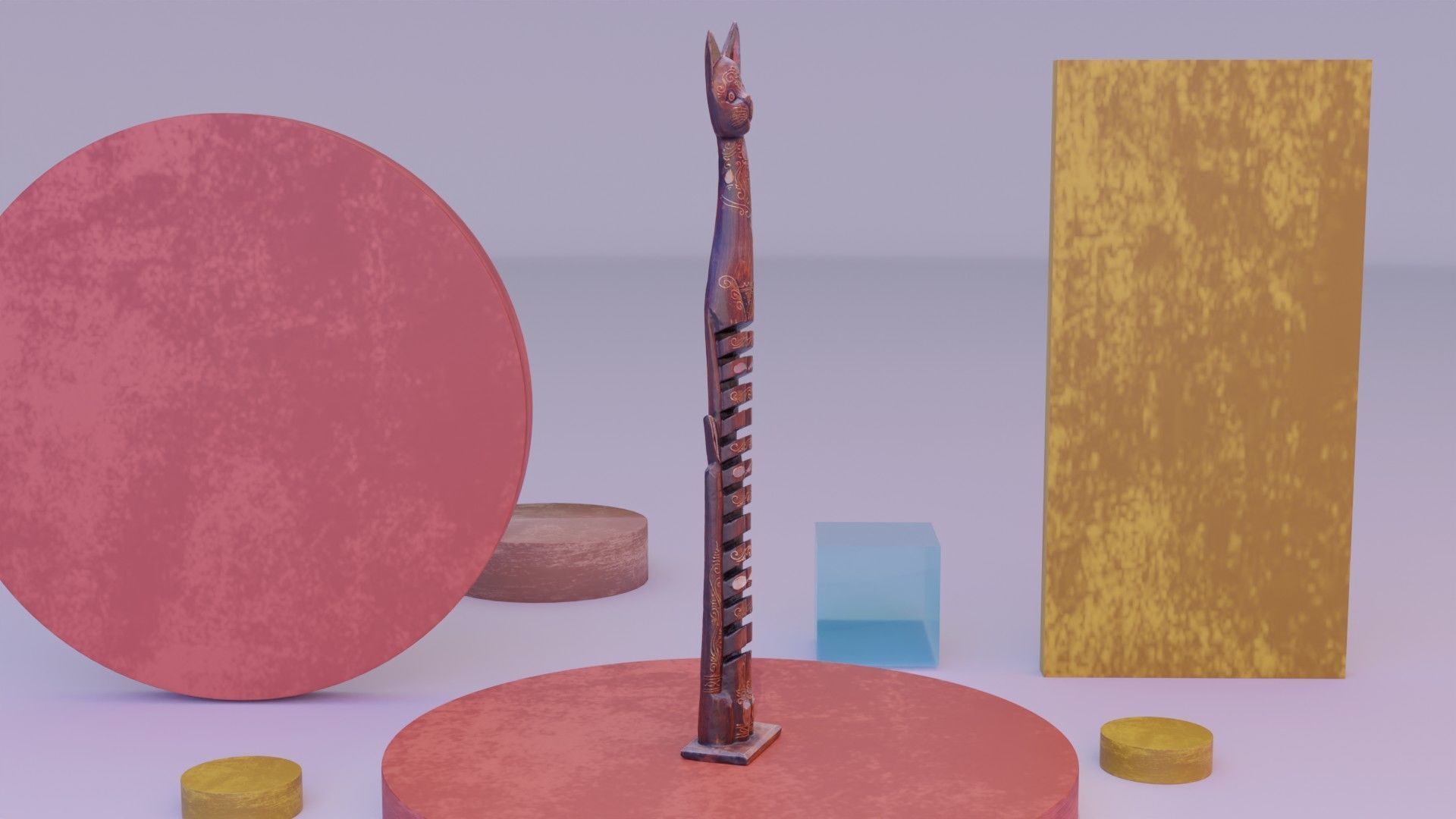 Wooden cat CD tower holder high-poly 3D model_4