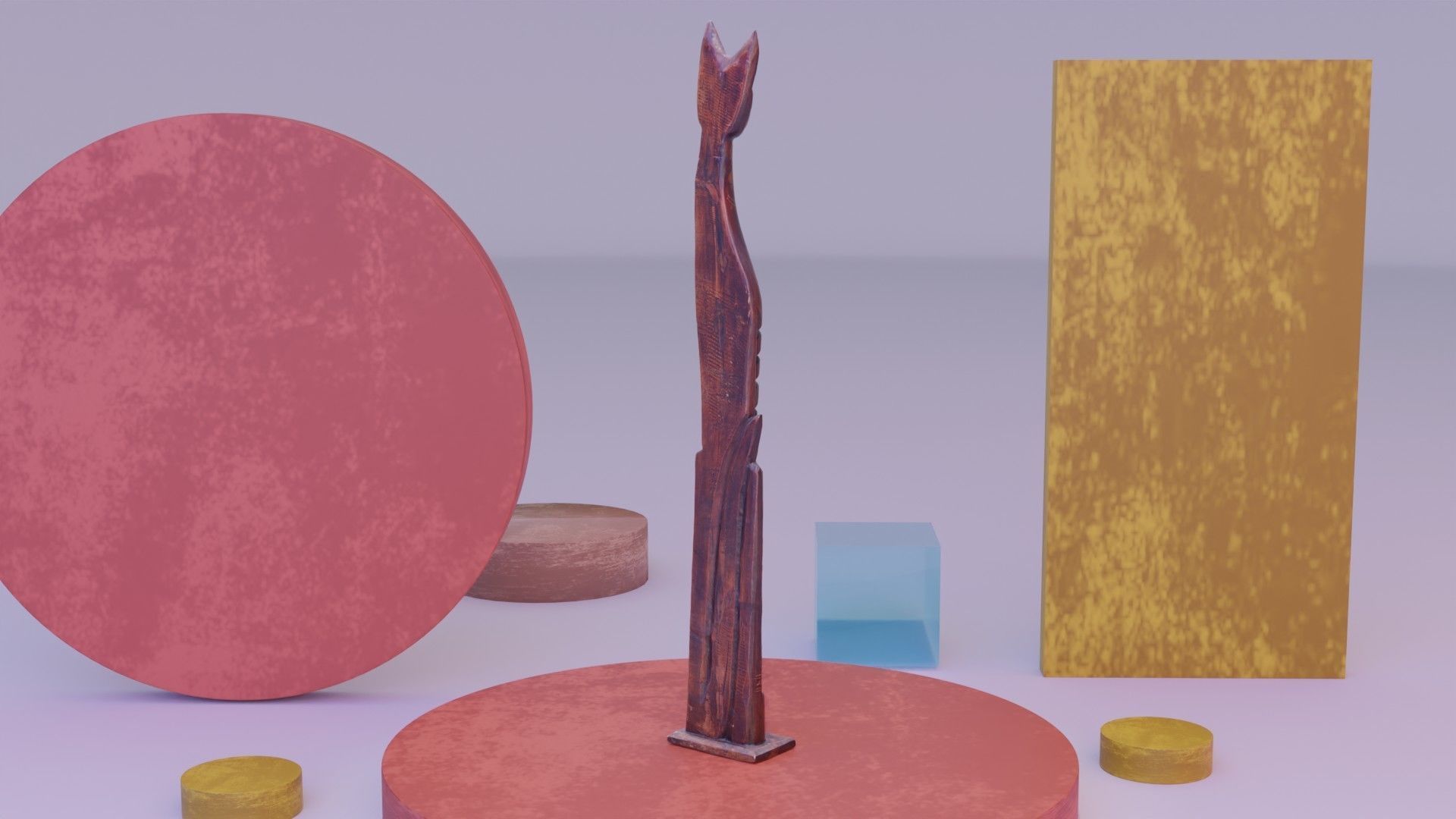 Wooden cat CD tower holder high-poly 3D model_6