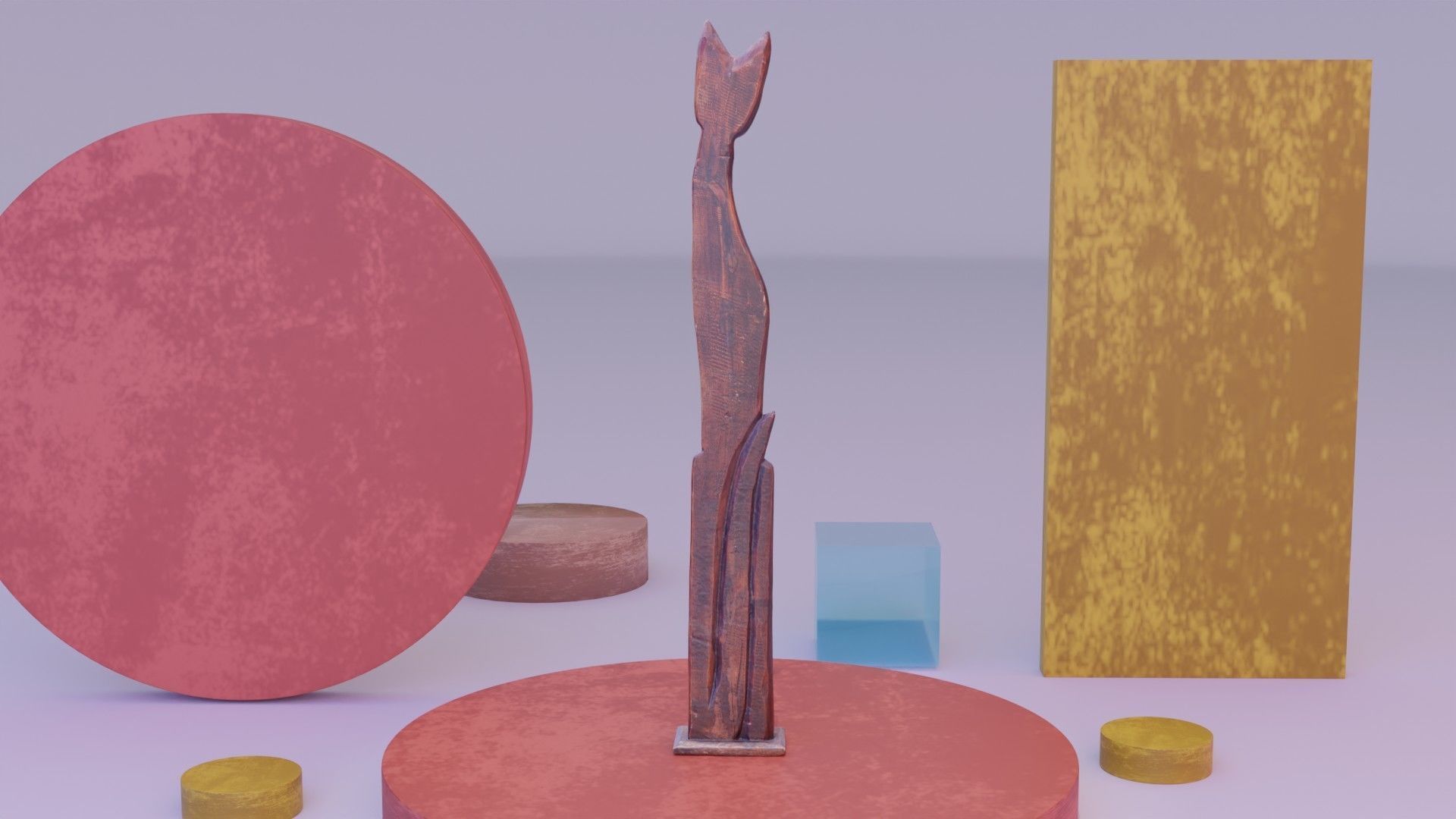 Wooden cat CD tower holder high-poly 3D model_7