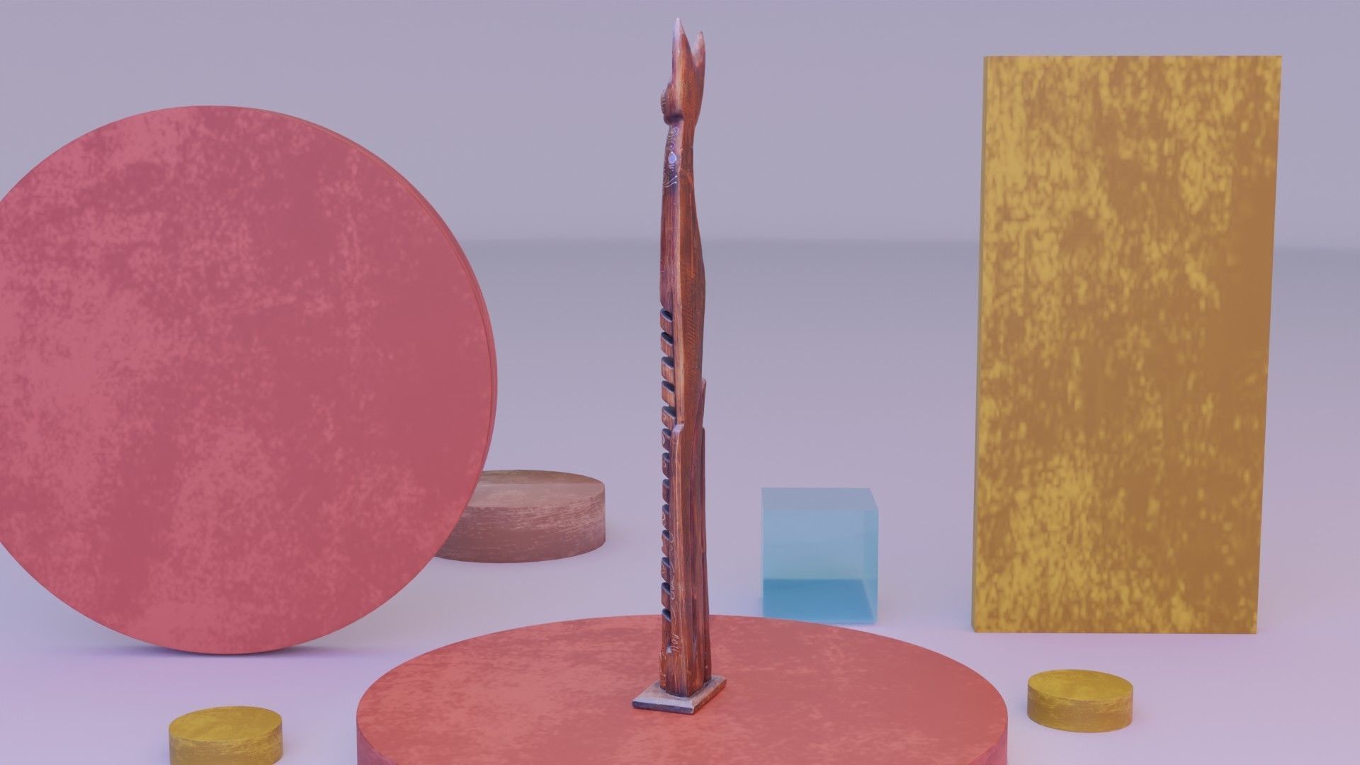 Wooden cat CD tower holder high-poly 3D model_9