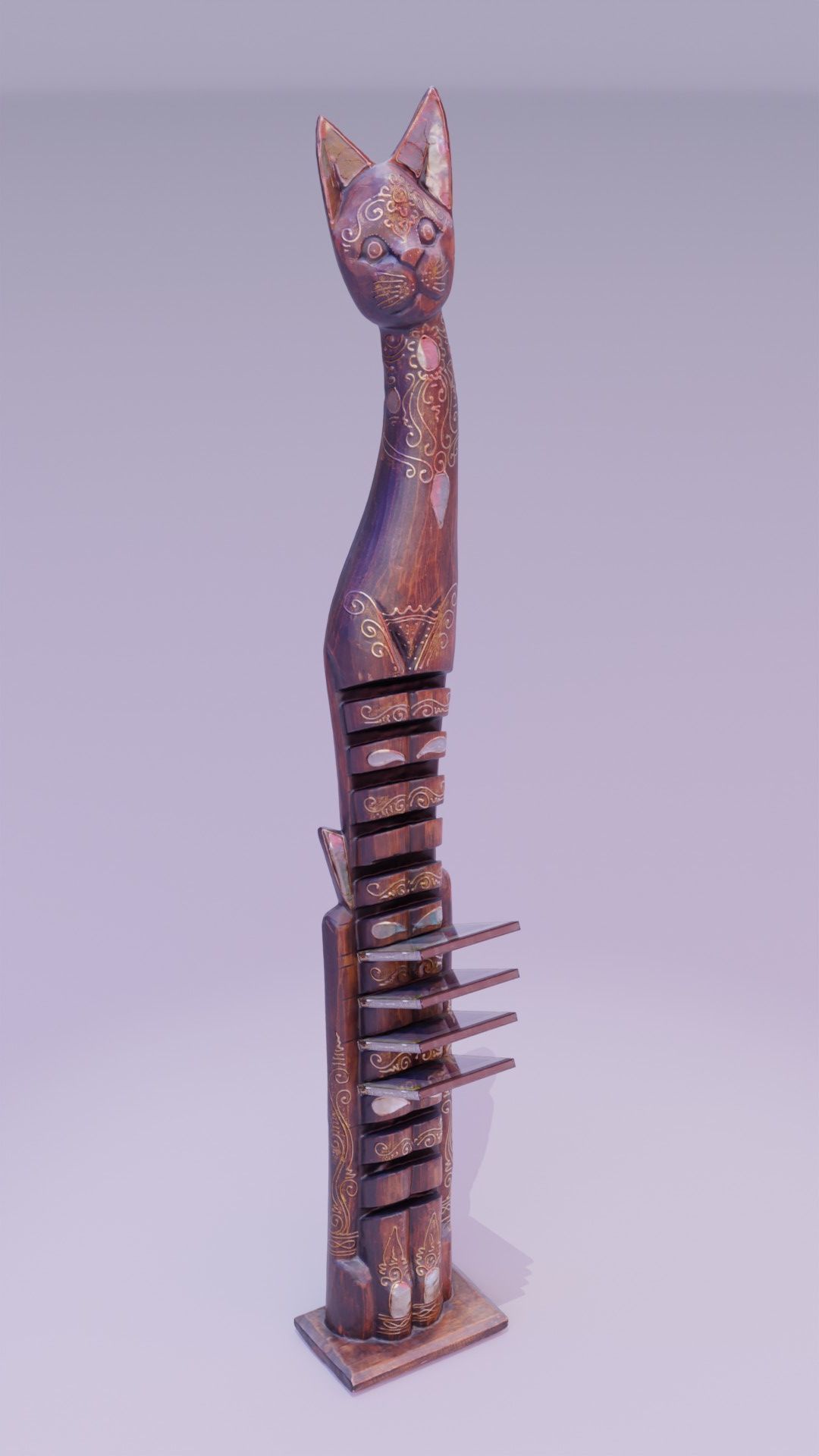 Wooden cat CD tower holder high-poly 3D model_15