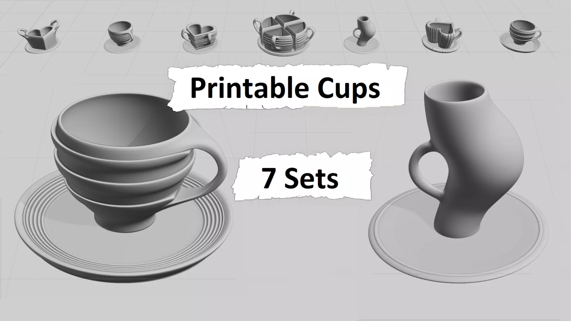 7 Sets of 3D Printable Cups 3D print model_0