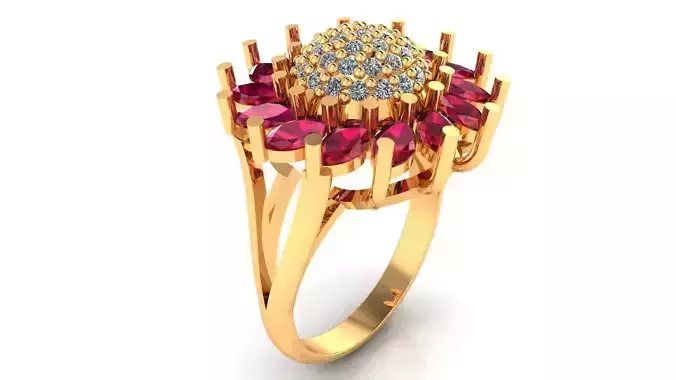 Women Ring 46 low weight diamond cluster marquise round ring