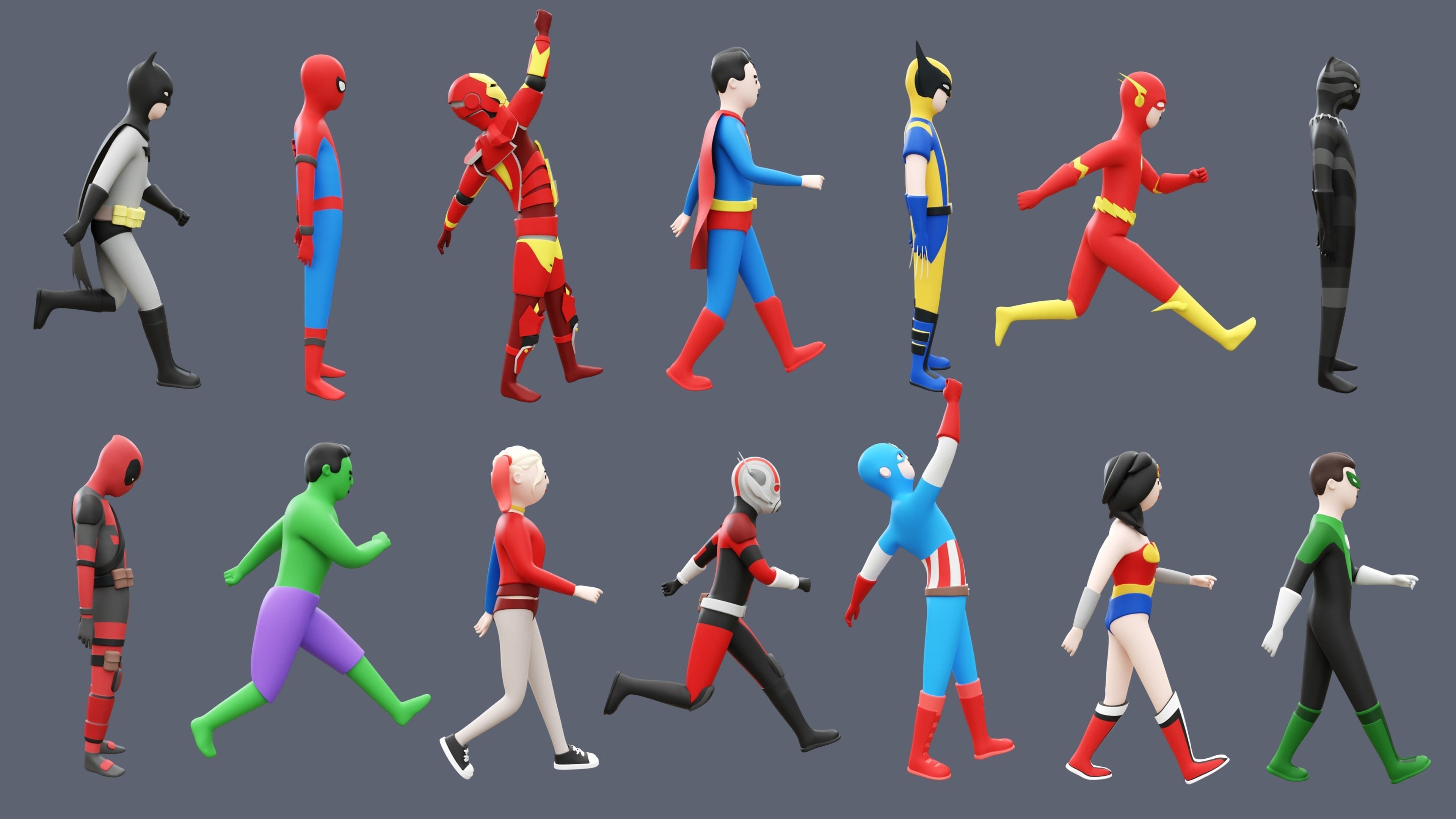 Superheroes Low-poly 3D model_2