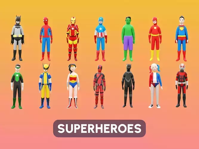 Superheroes Low-poly 3D model Superheroes Low-poly 3D model
