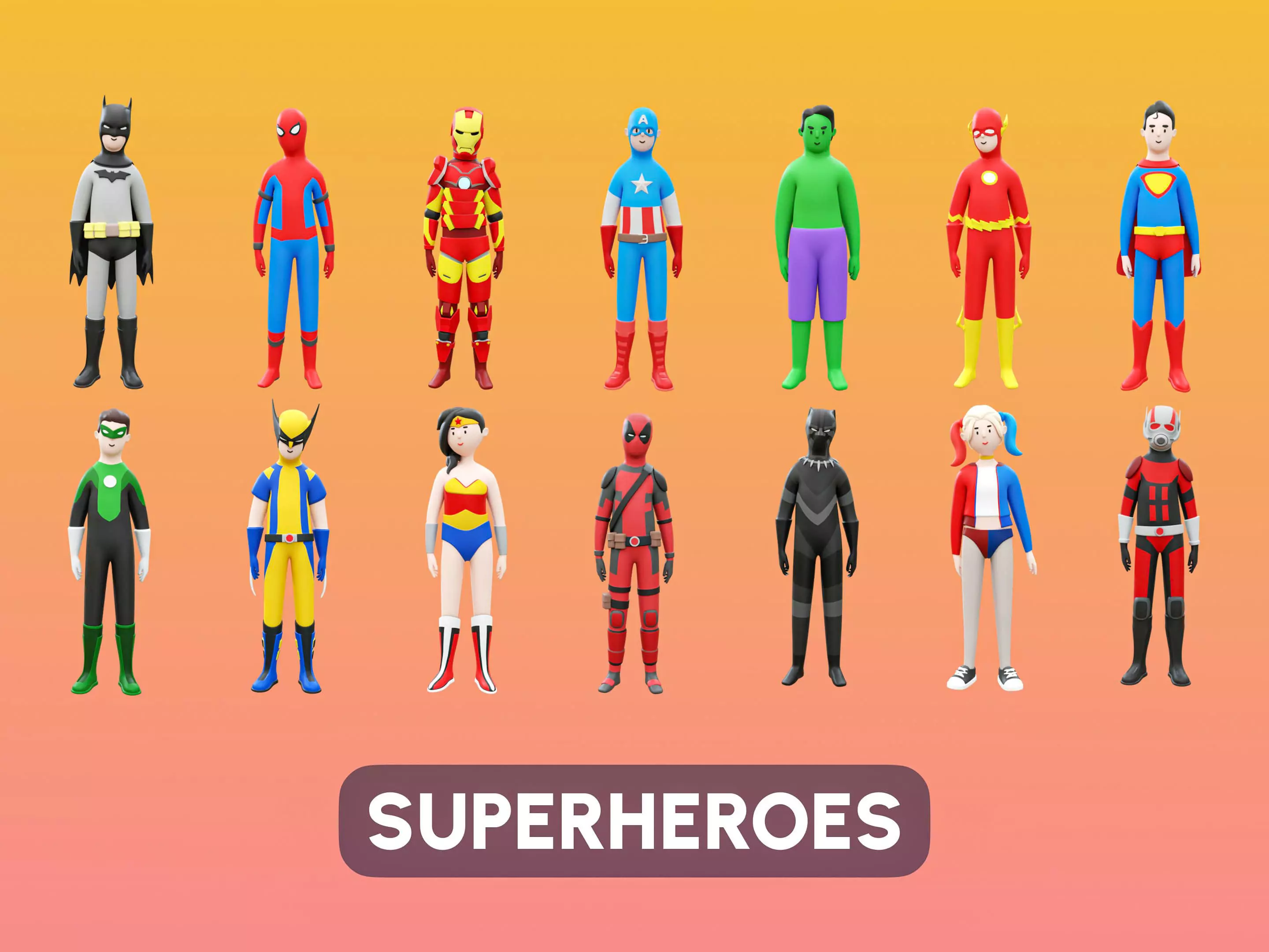 Superheroes Low-poly 3D model_0