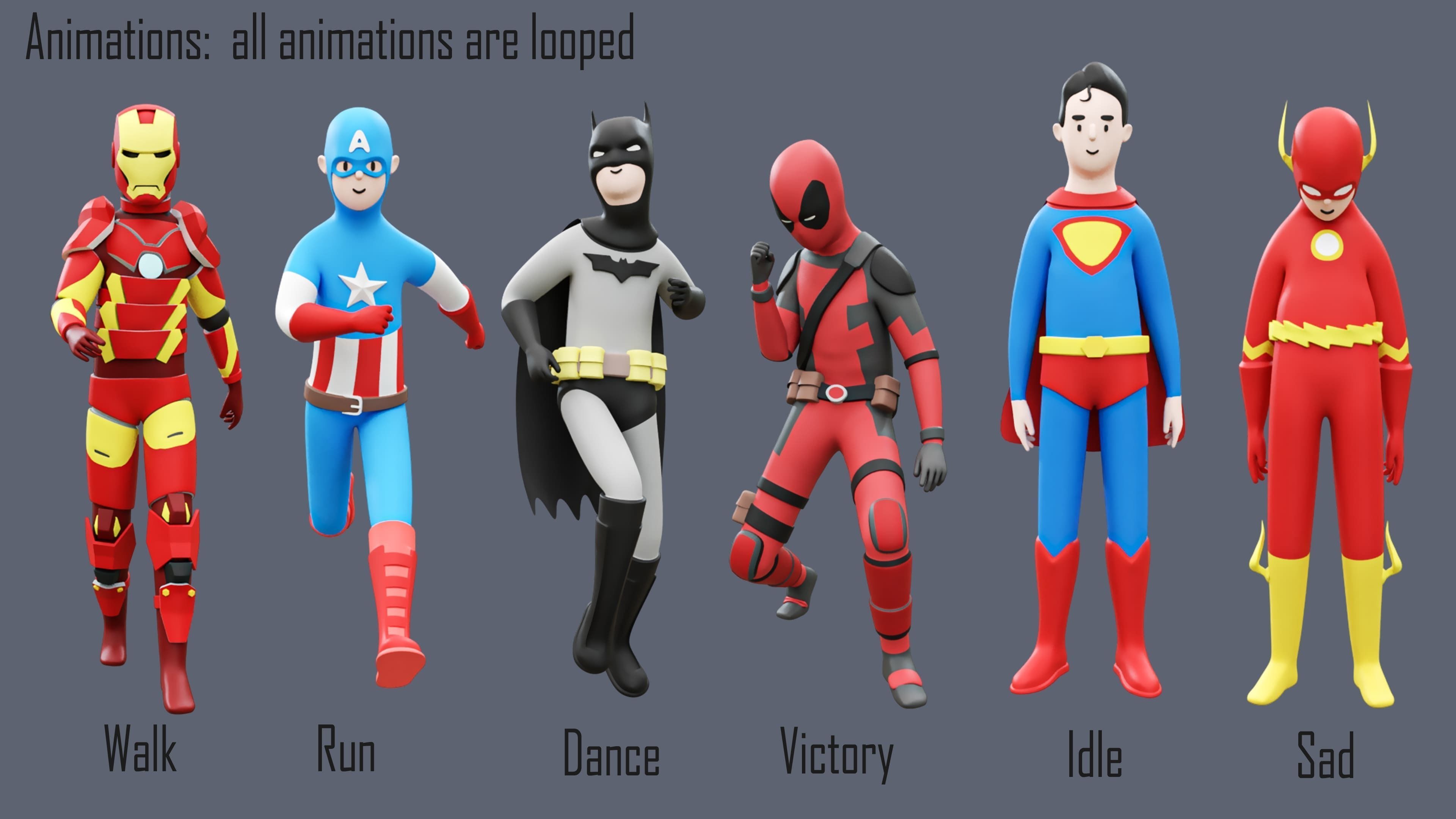 Superheroes Low-poly 3D model_3