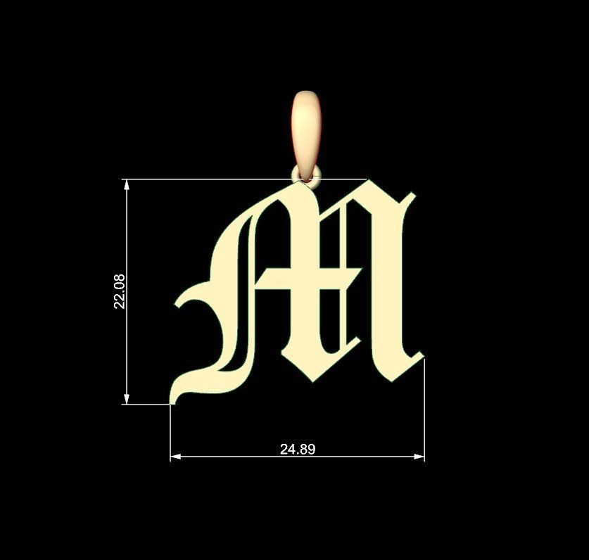 Initial Letters Pendant Canterbury M 3D print model_5