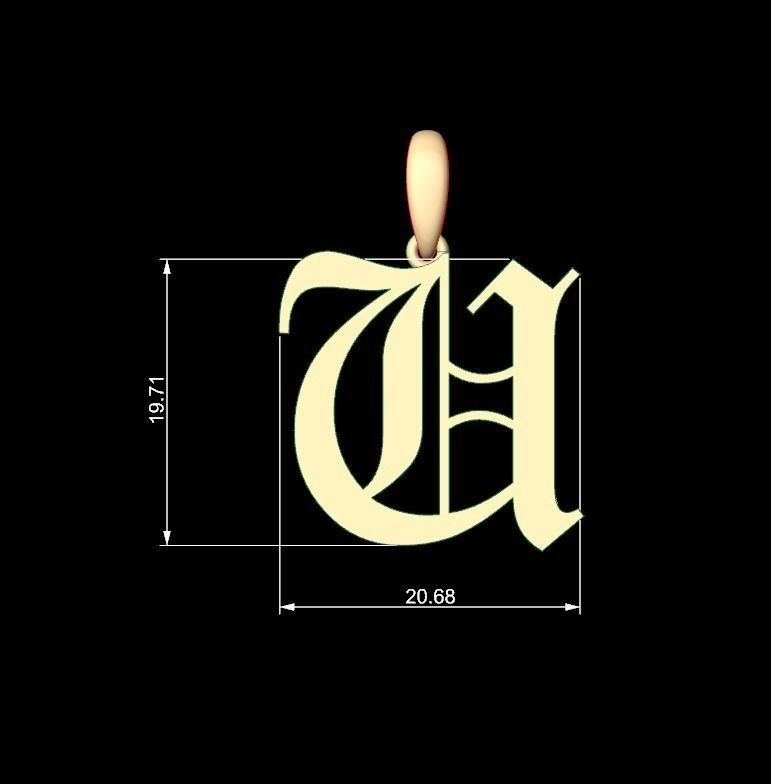 Initial Letters Pendant Canterbury U 3D print model_4