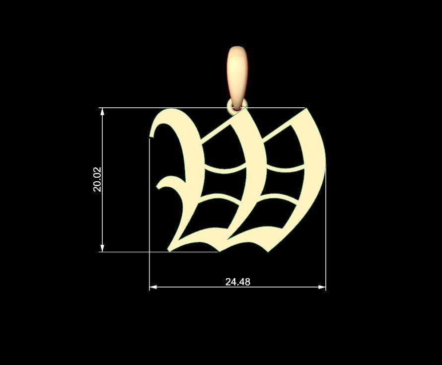 Initial Letters Pendant Canterbury W 3D print model_4