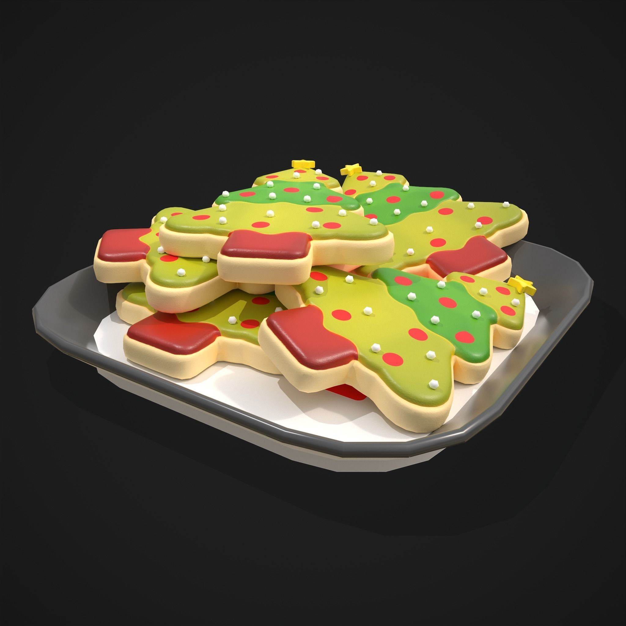Christmas Tree Sugar Cookies Low-poly 3D model_11