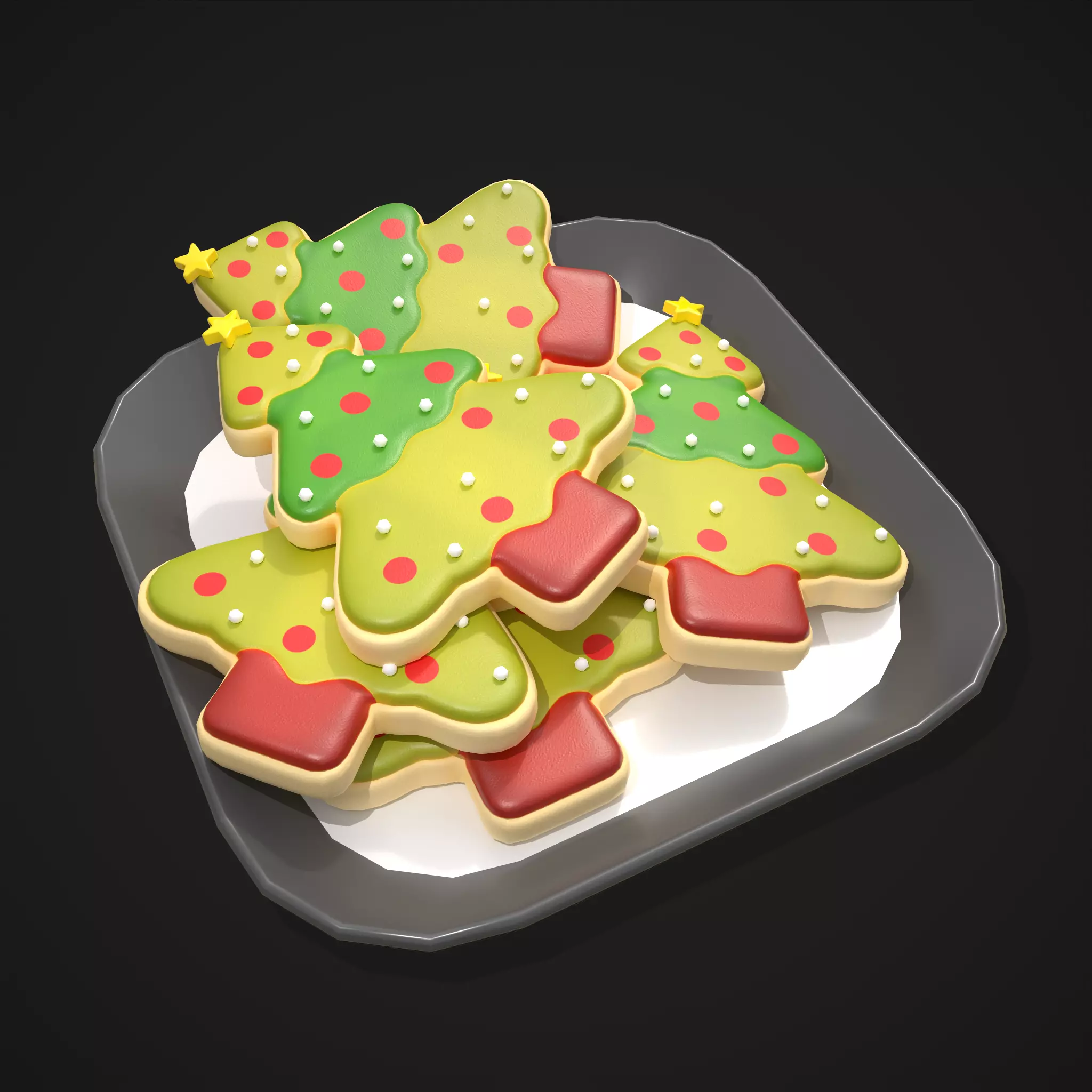 Christmas Tree Sugar Cookies Low-poly 3D model_0