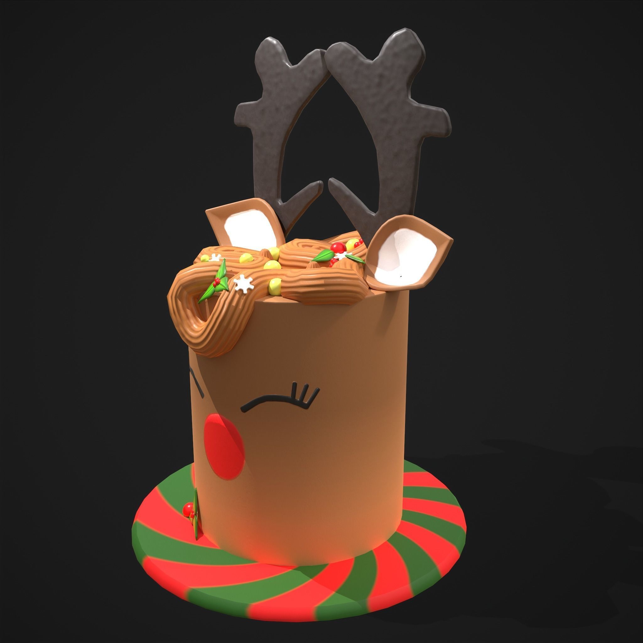 Christmas Reindeer Cake  Low-poly 3D model_13