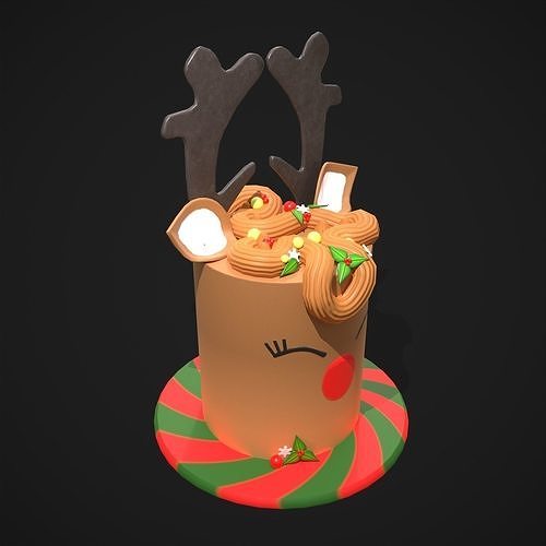 Christmas Reindeer Cake  Low-poly 3D model 3