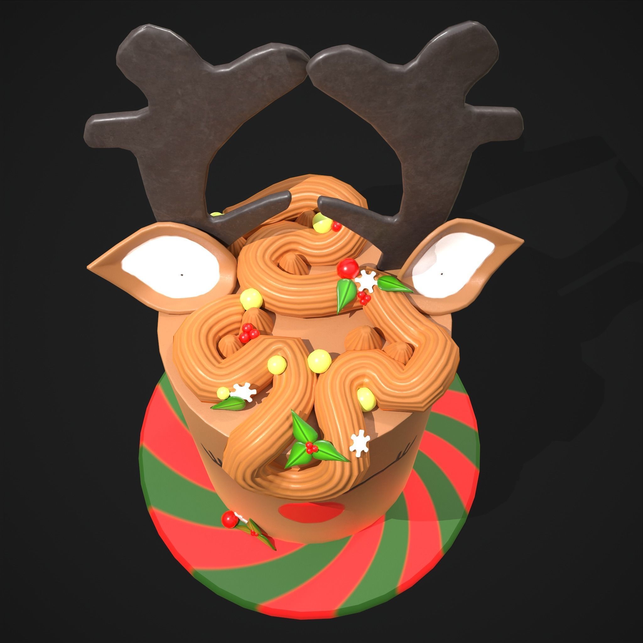 Christmas Reindeer Cake  Low-poly 3D model_11