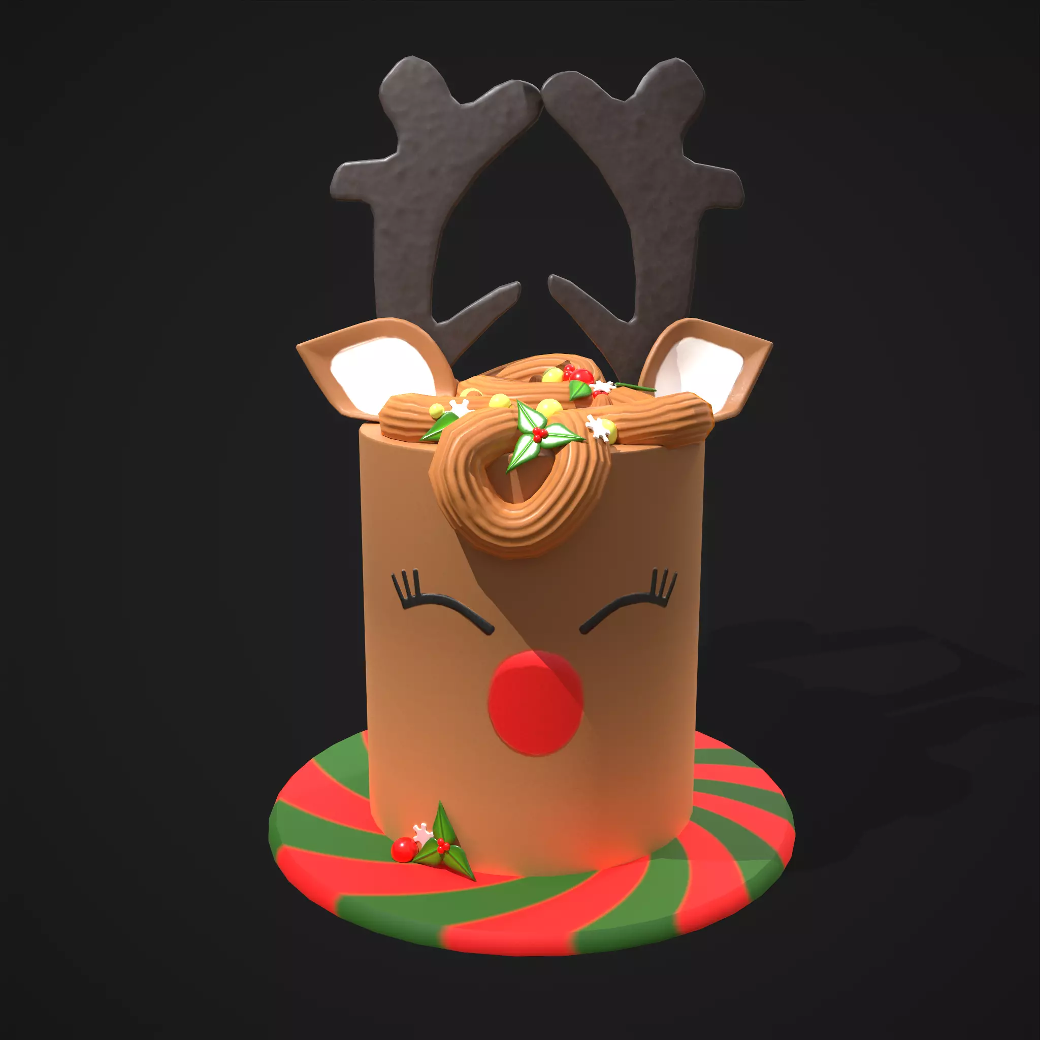 Christmas Reindeer Cake  Low-poly 3D model_0