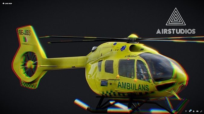Ambulance Helicopter Airbus h145 Swedish Low-poly 3D model