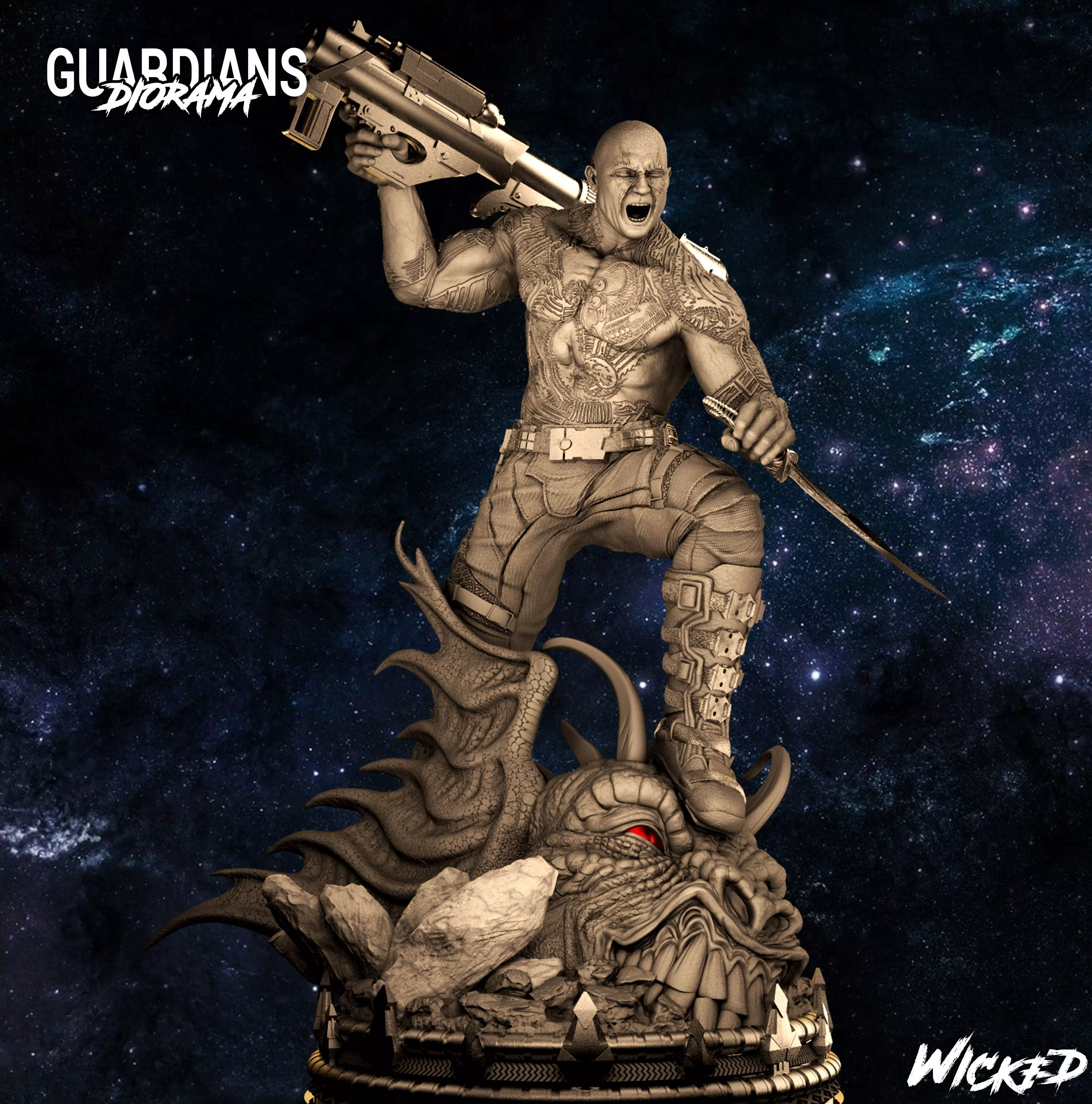 Wicked Marvel Drax Sculpture Tested and ready for 3d printing 3D print model