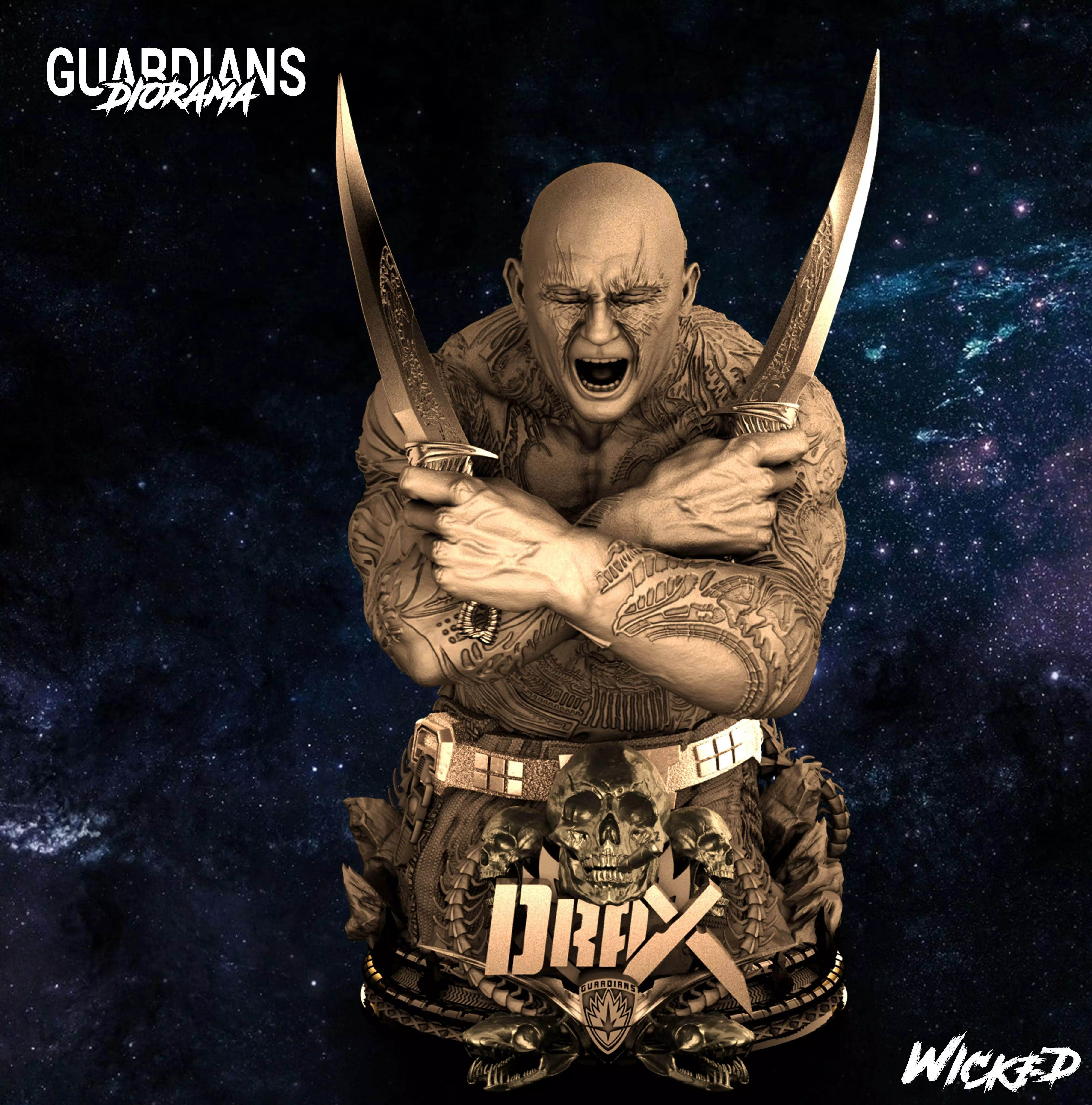 Wicked Marvel Drax Bust Tested and ready for 3d printing 3D print model_0