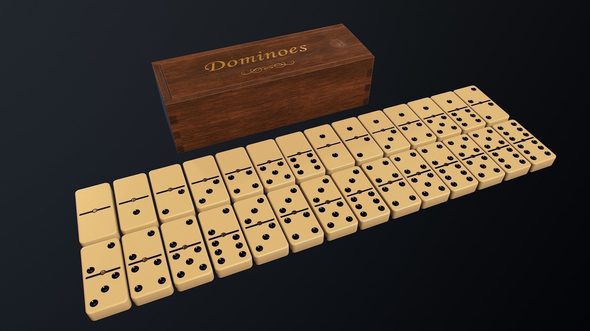 Dominoes Set Double 6 - 28 pieces Low-poly 3D model_1
