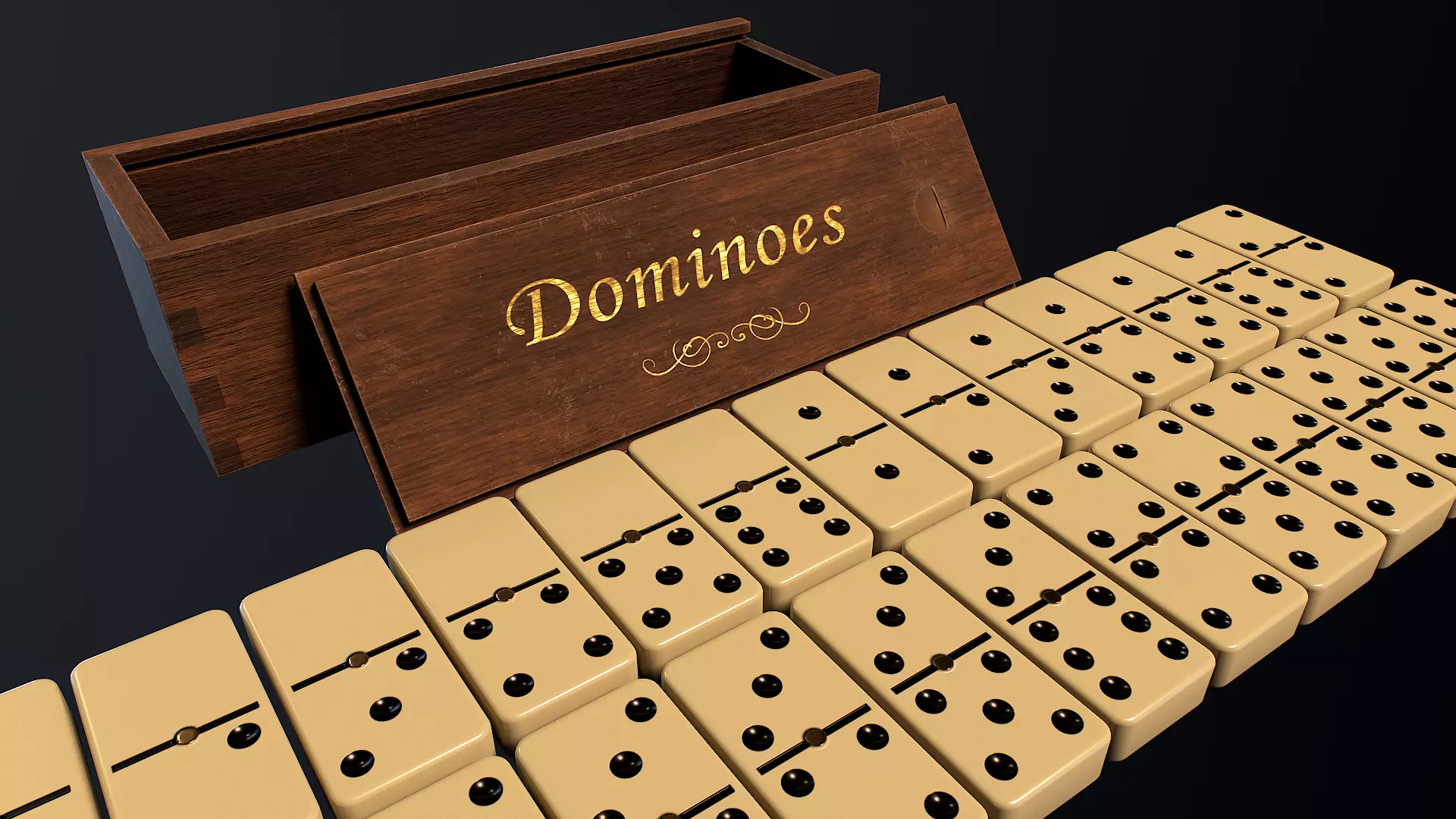 Dominoes Set Double 6 - 28 pieces Low-poly 3D model_0
