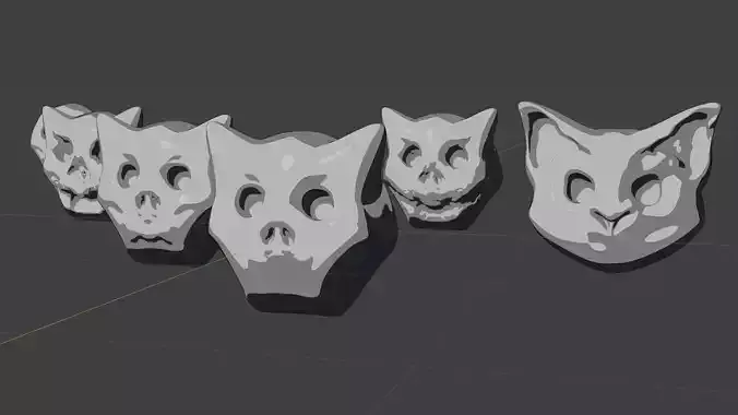 Cute cartoon skull maker  and 8 characters Low-poly 3D model