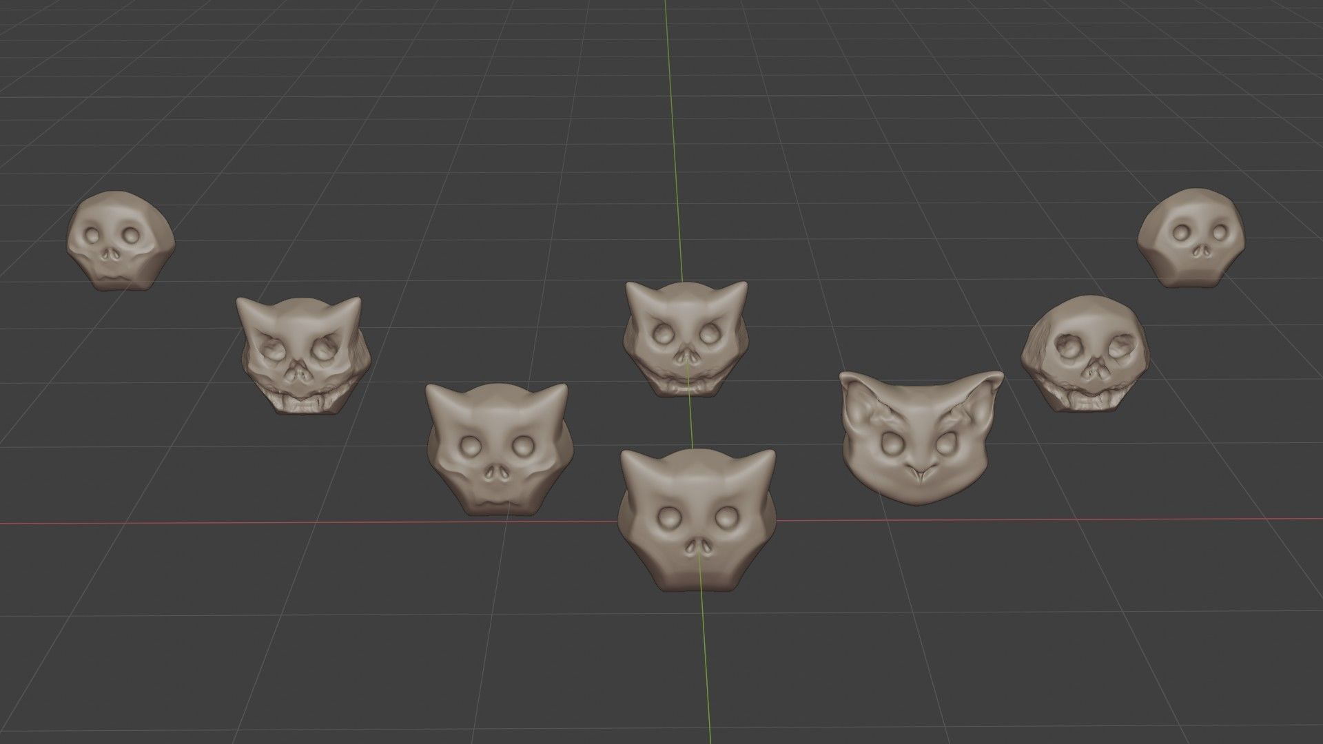 Cute cartoon skull maker  and 8 characters Low-poly 3D model_5