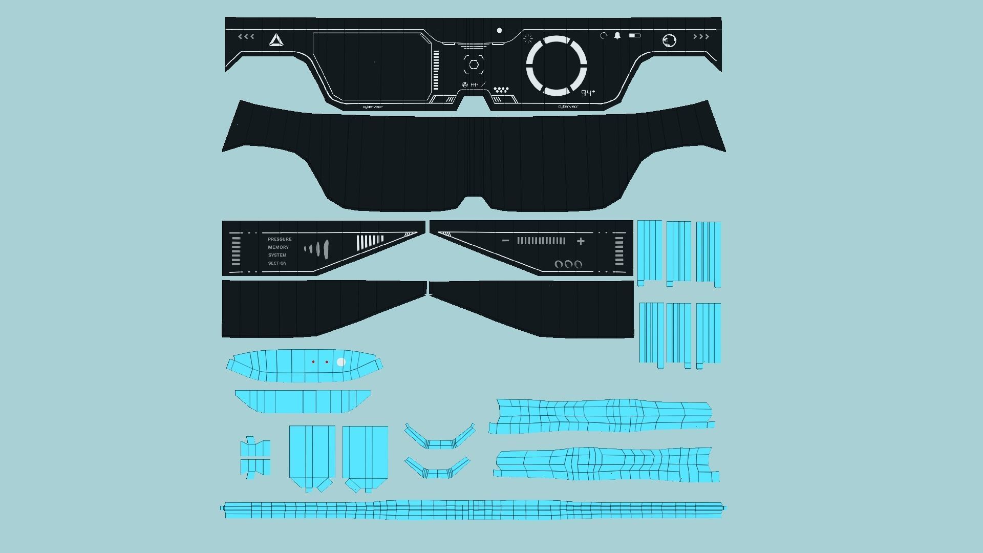 SciFi Glasses Visor 08 Light Blue - Character Design Fashion Low-poly 3D model_6