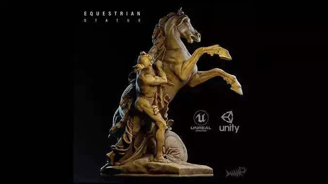 PBR Equestrian Statue Low-poly 3D model