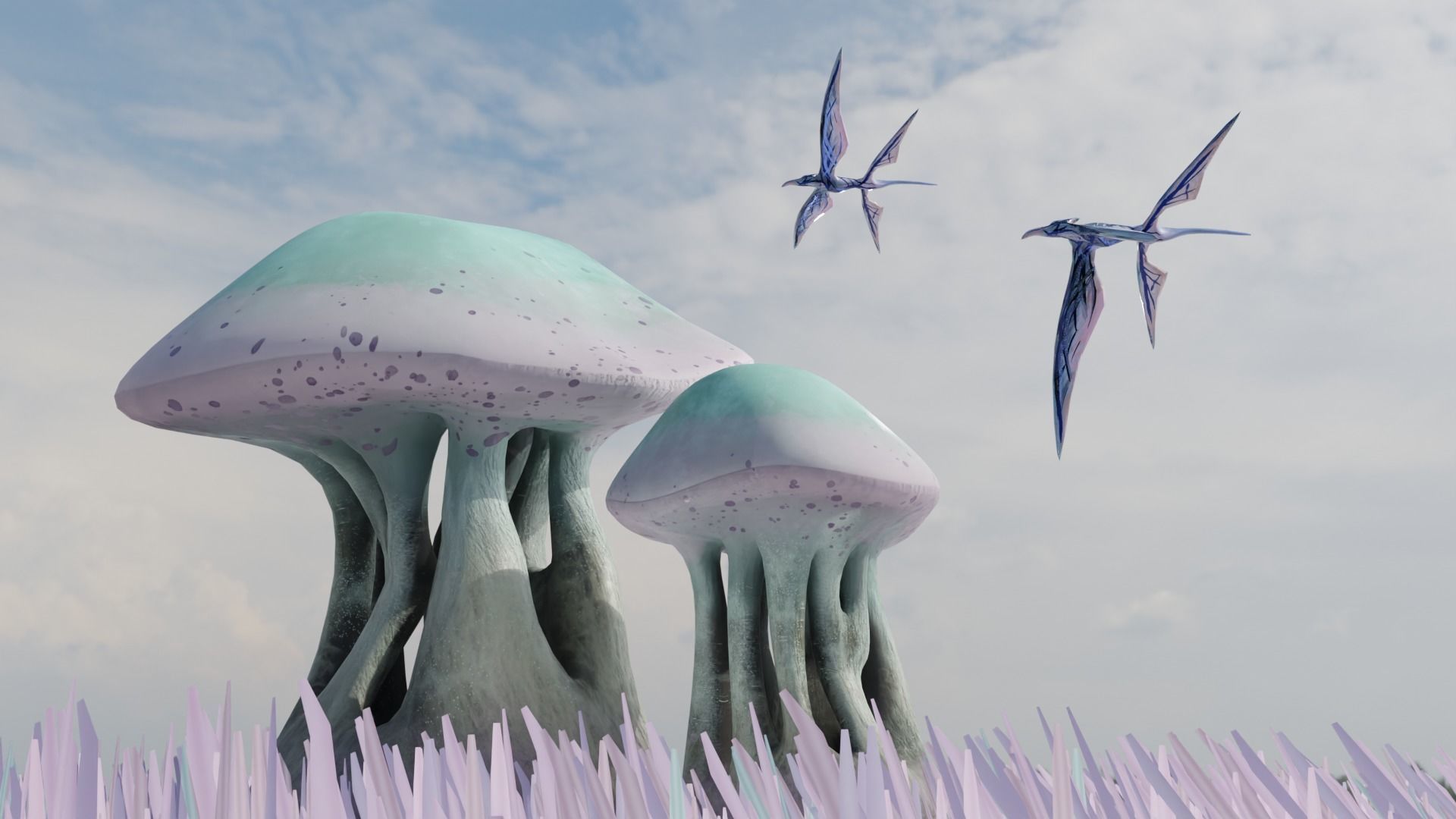 Alien mushroom Tree Low-poly 3D model_2