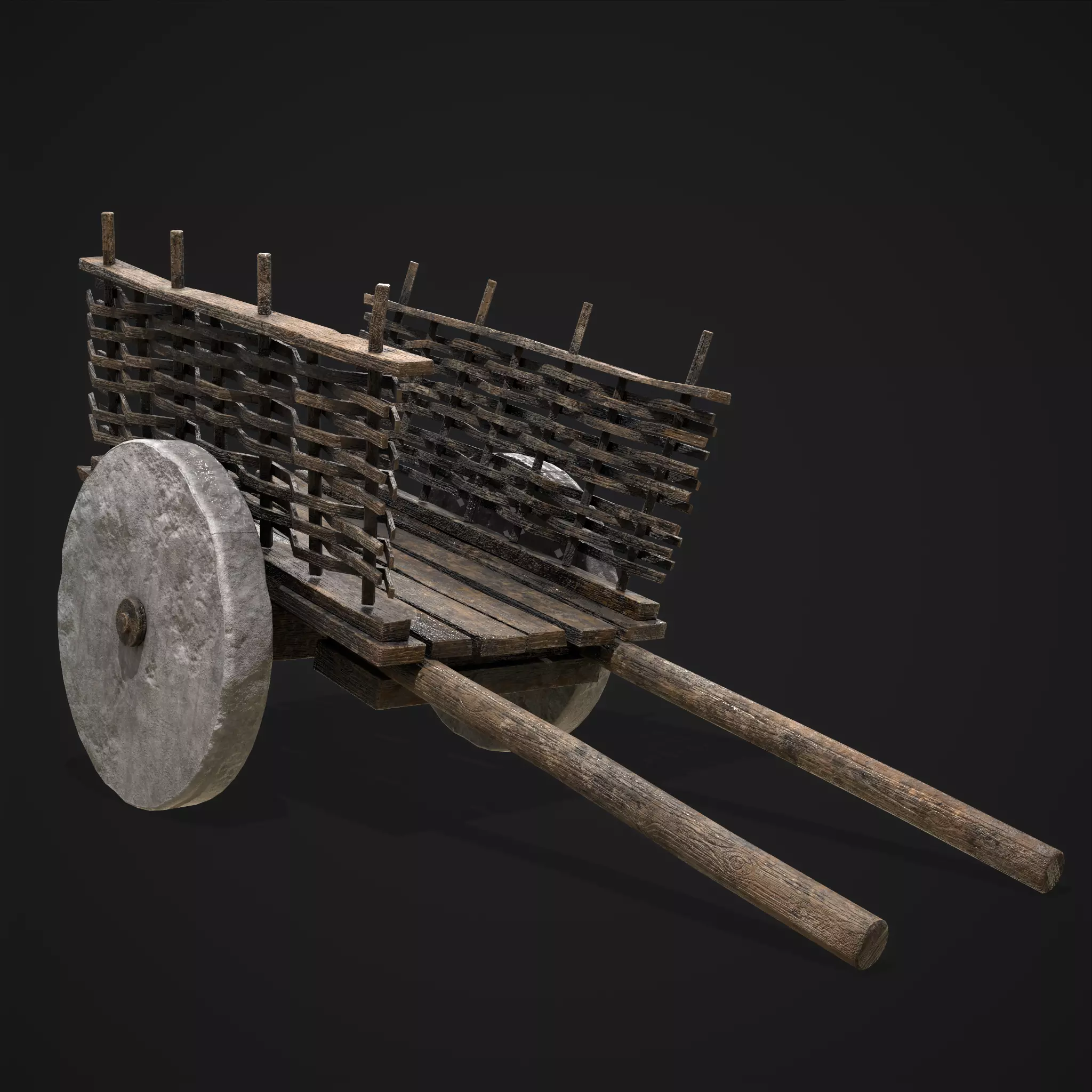 Wooden Cart With Poles Low-poly 3D model