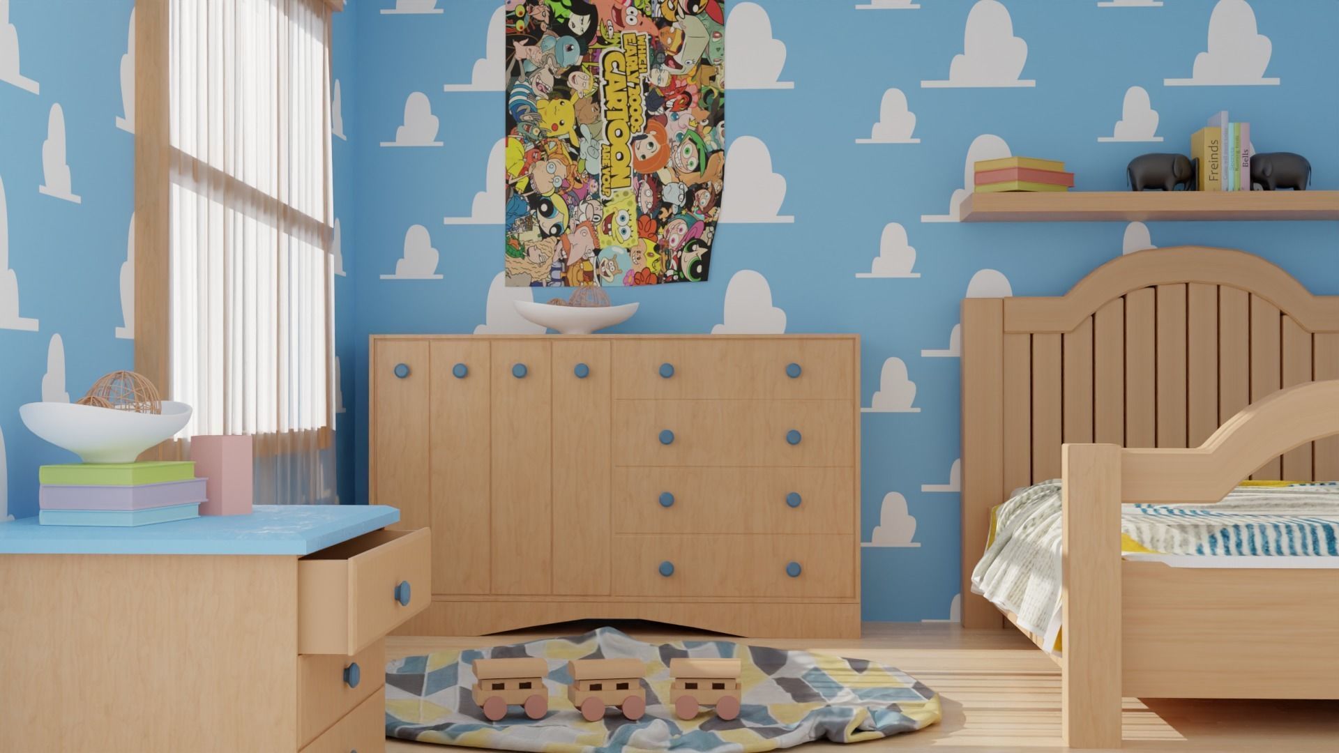 Cartoon bedroom 3D model_1