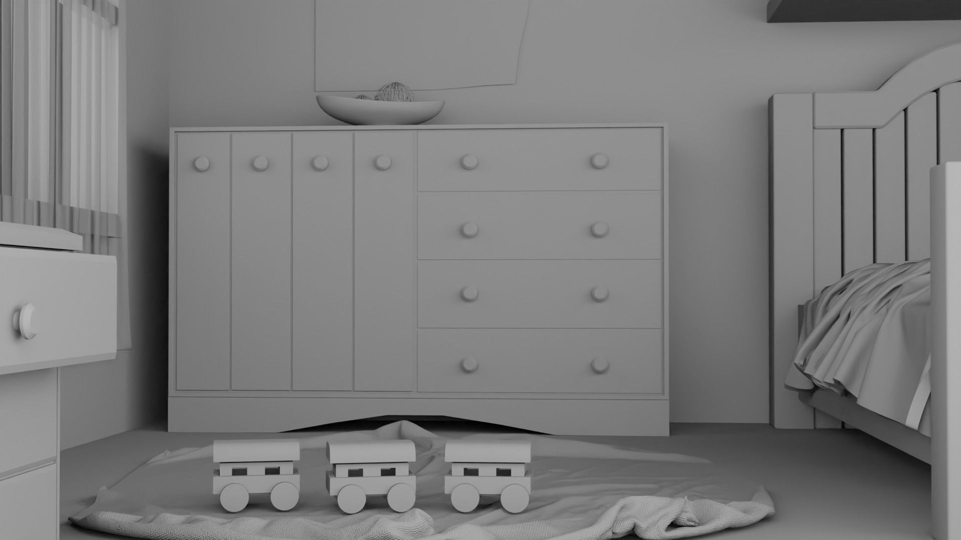 Cartoon bedroom 3D model_9