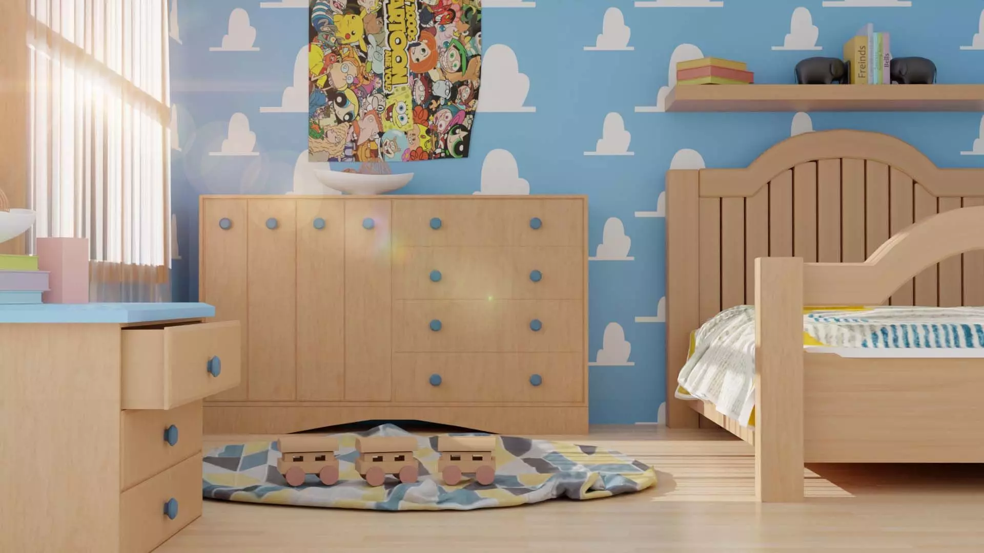 Cartoon bedroom 3D model_0