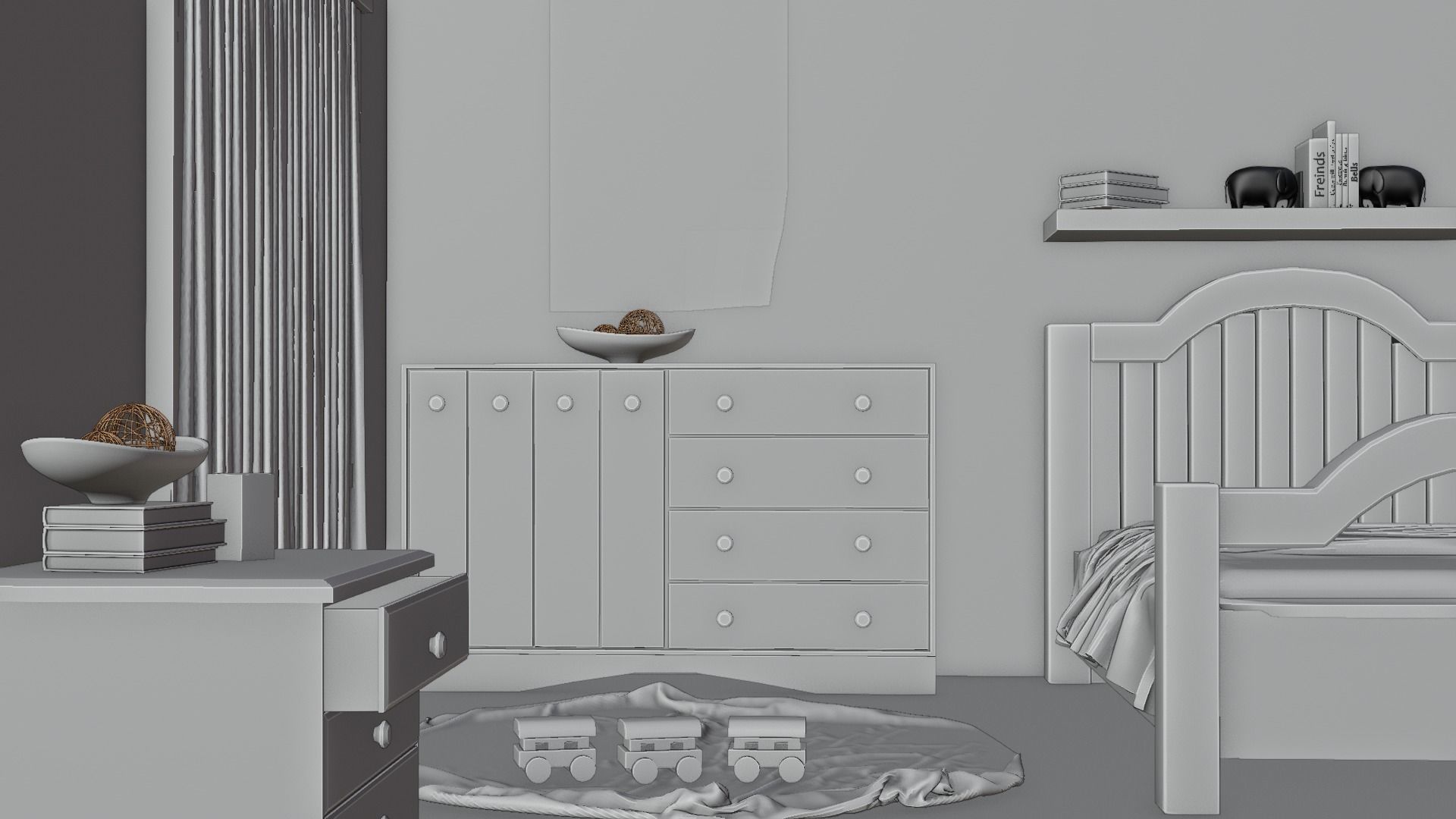 Cartoon bedroom 3D model_8