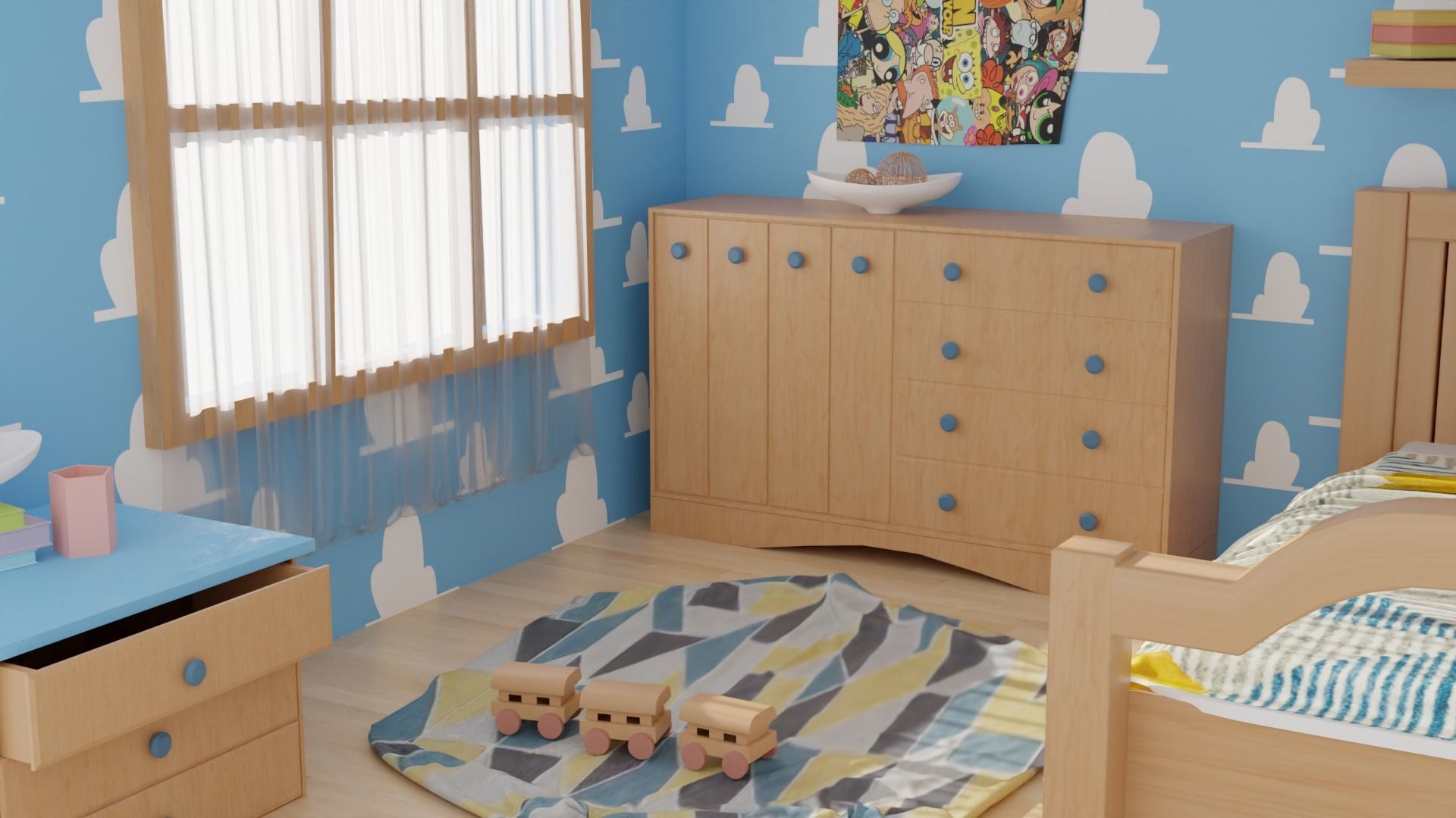 Cartoon bedroom 3D model_3